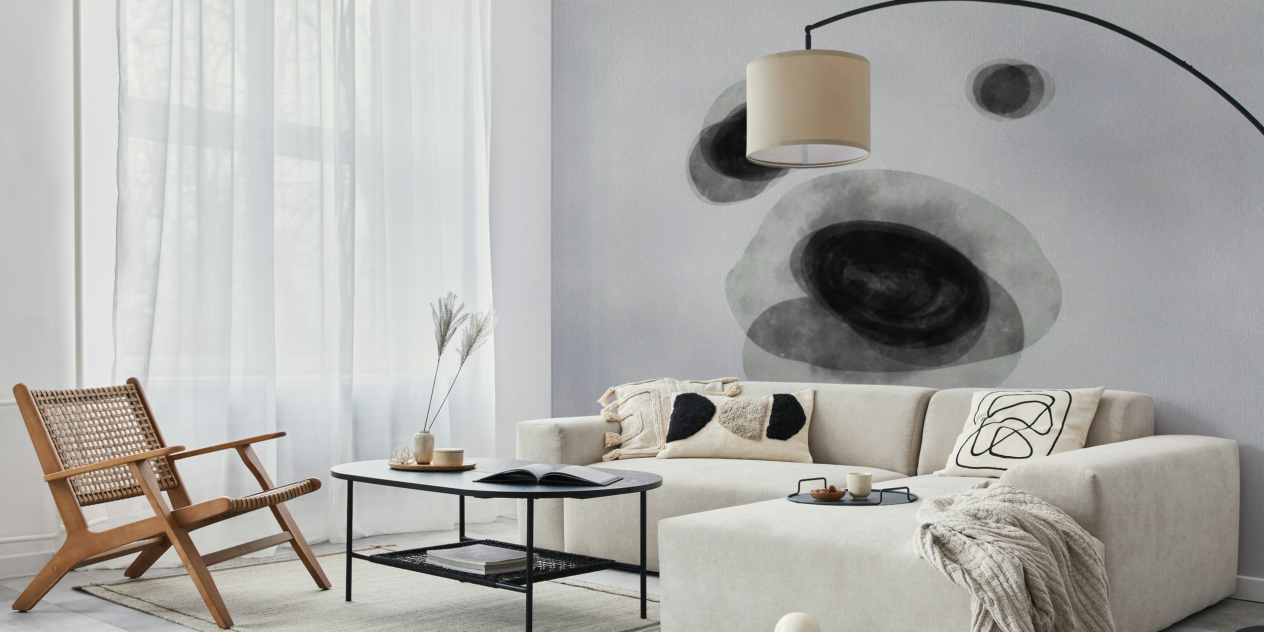 Zen Abstract Art Shapes Grey papel de parede