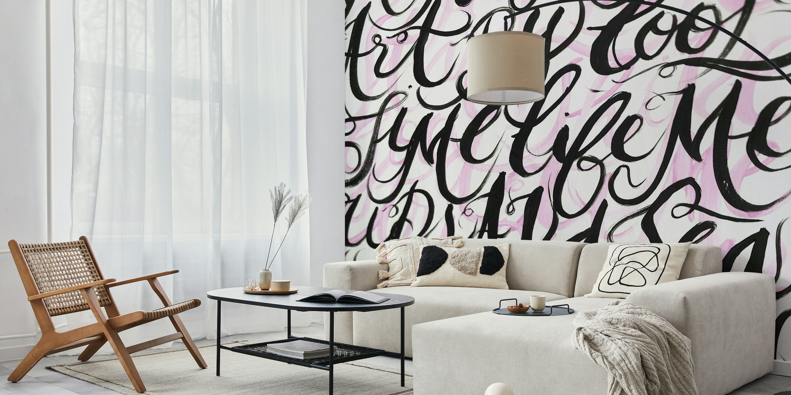 Abstract black and white calligraphy wall mural design