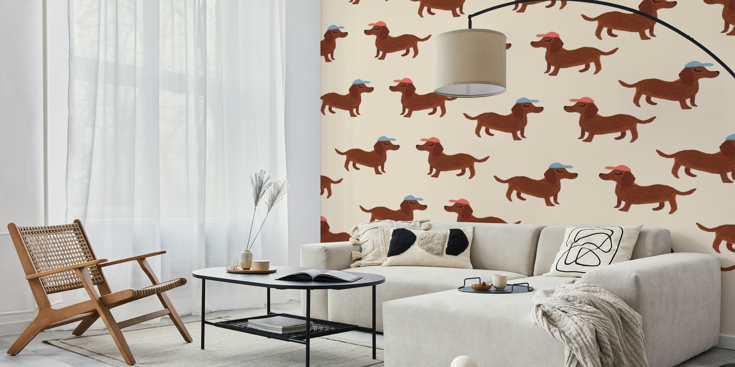 Dachshunds with hats carta da parati in una stanza