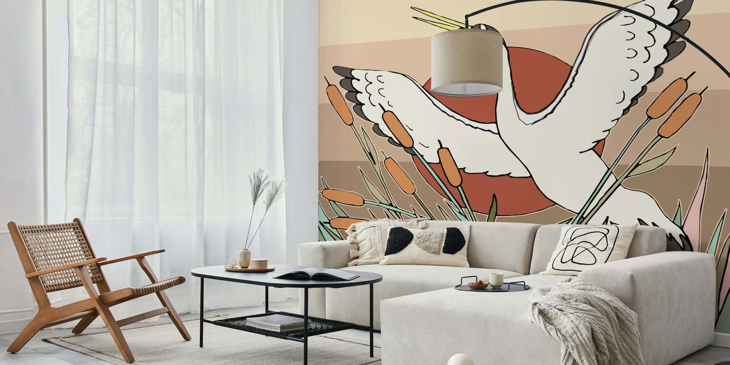 Japan Crane Bird wall mural with graceful crane in a serene Japanese setting