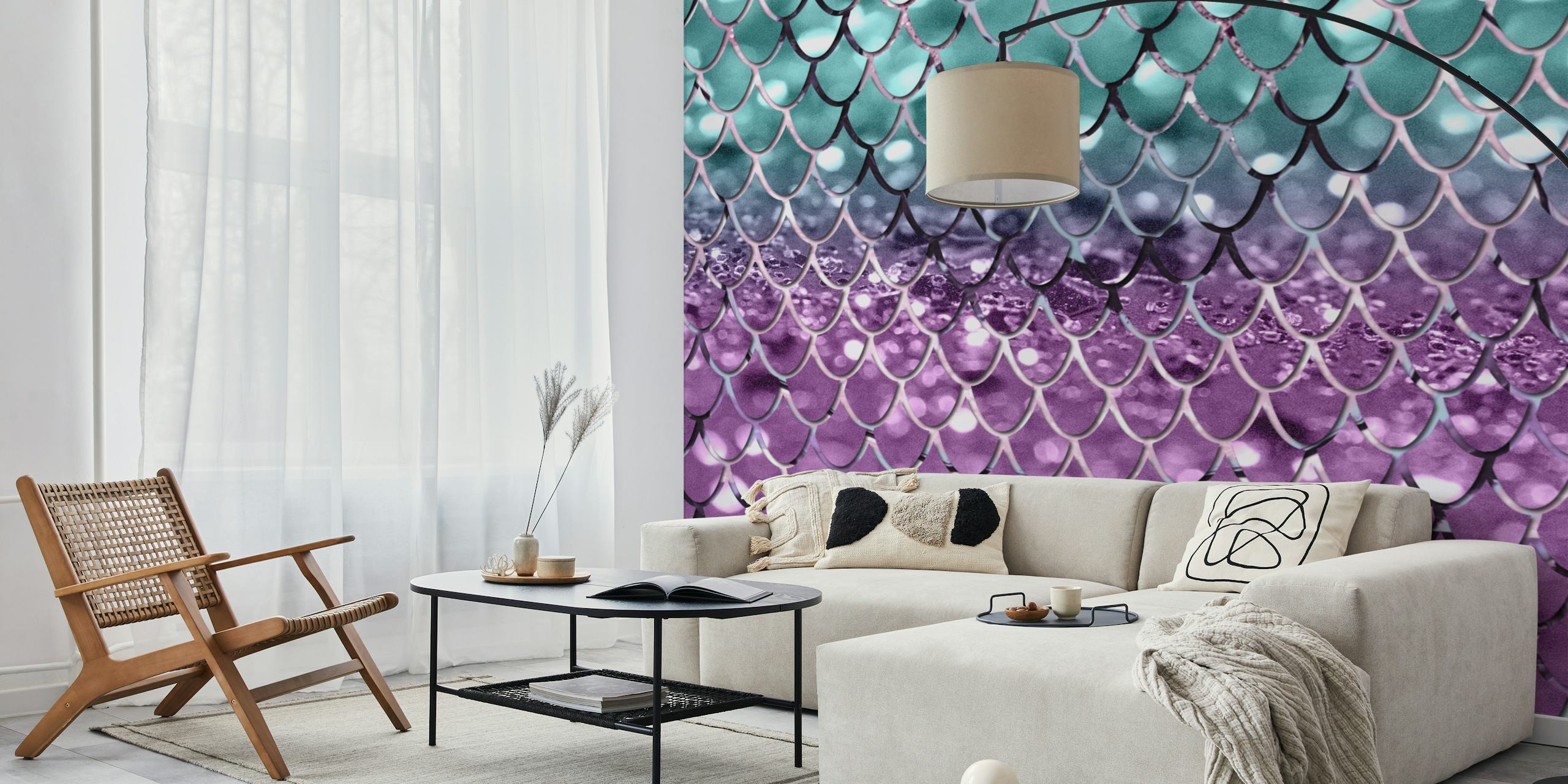 Mermaid scales wallpaper in a room