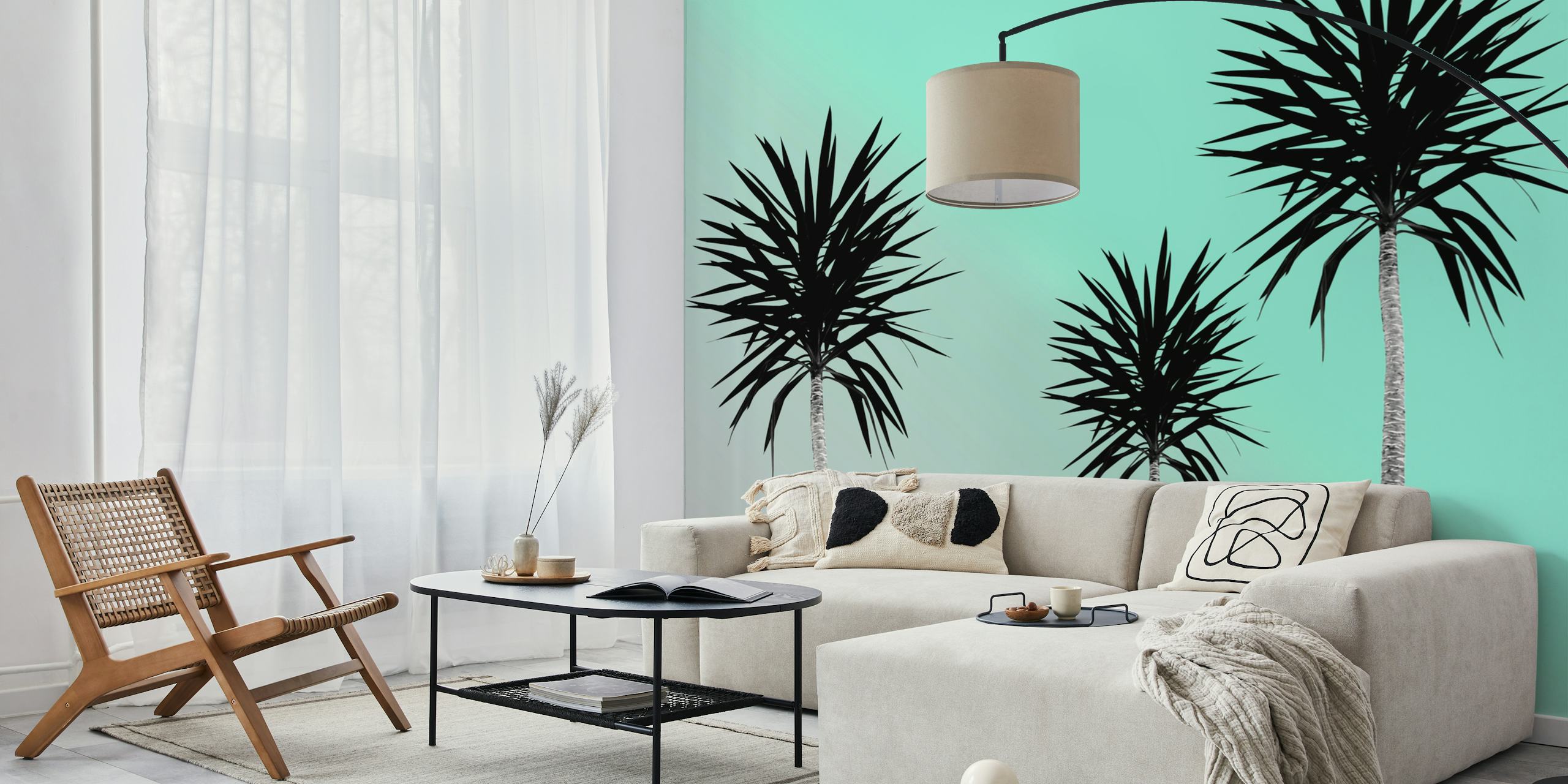Minimalistyczne sylwetki palm na tle gradientu projekt tapety