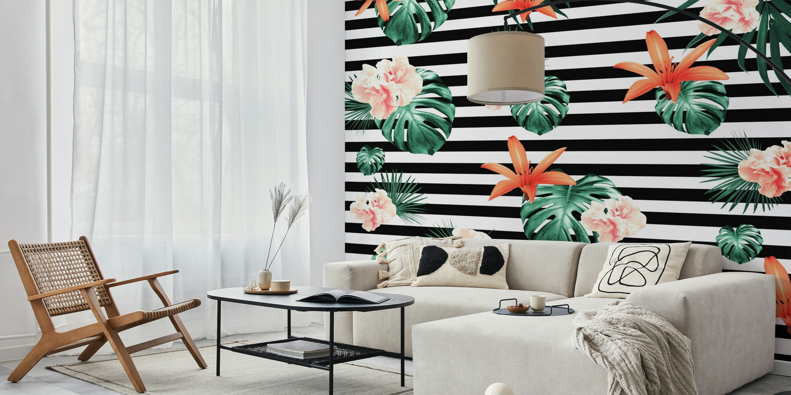 Tropical Florals Stripes 1 wallpaper