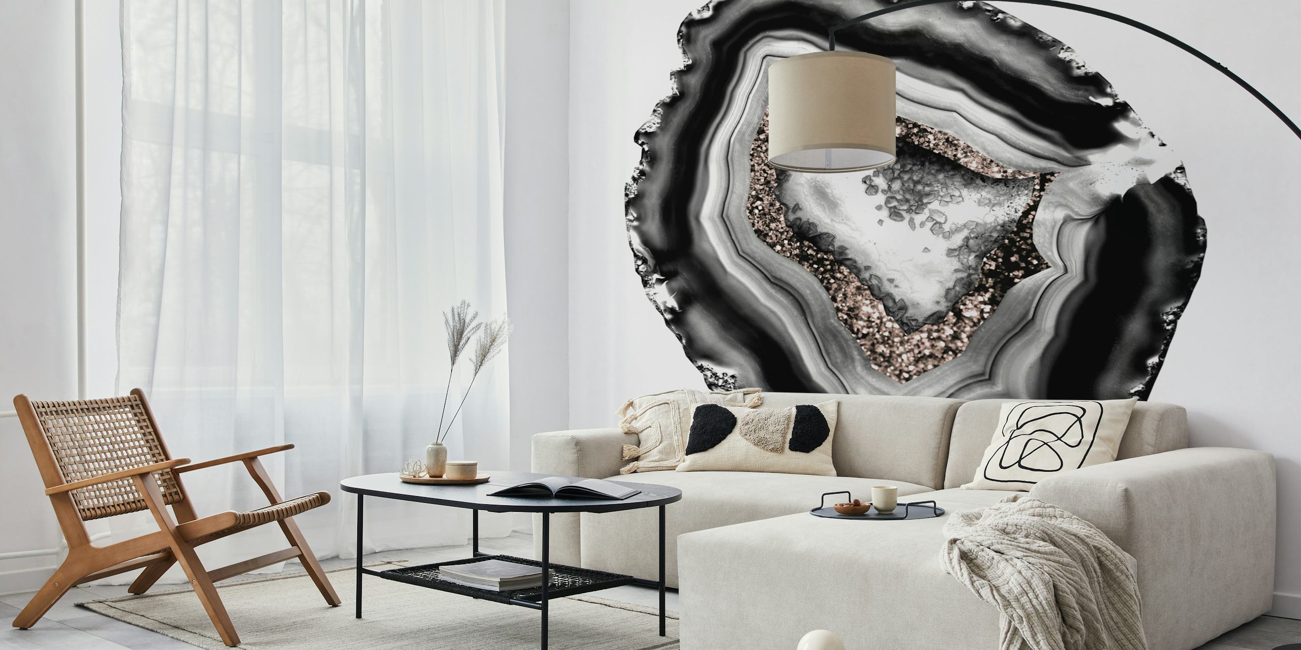 Black and rose gold glitter agate pattern wallpaper