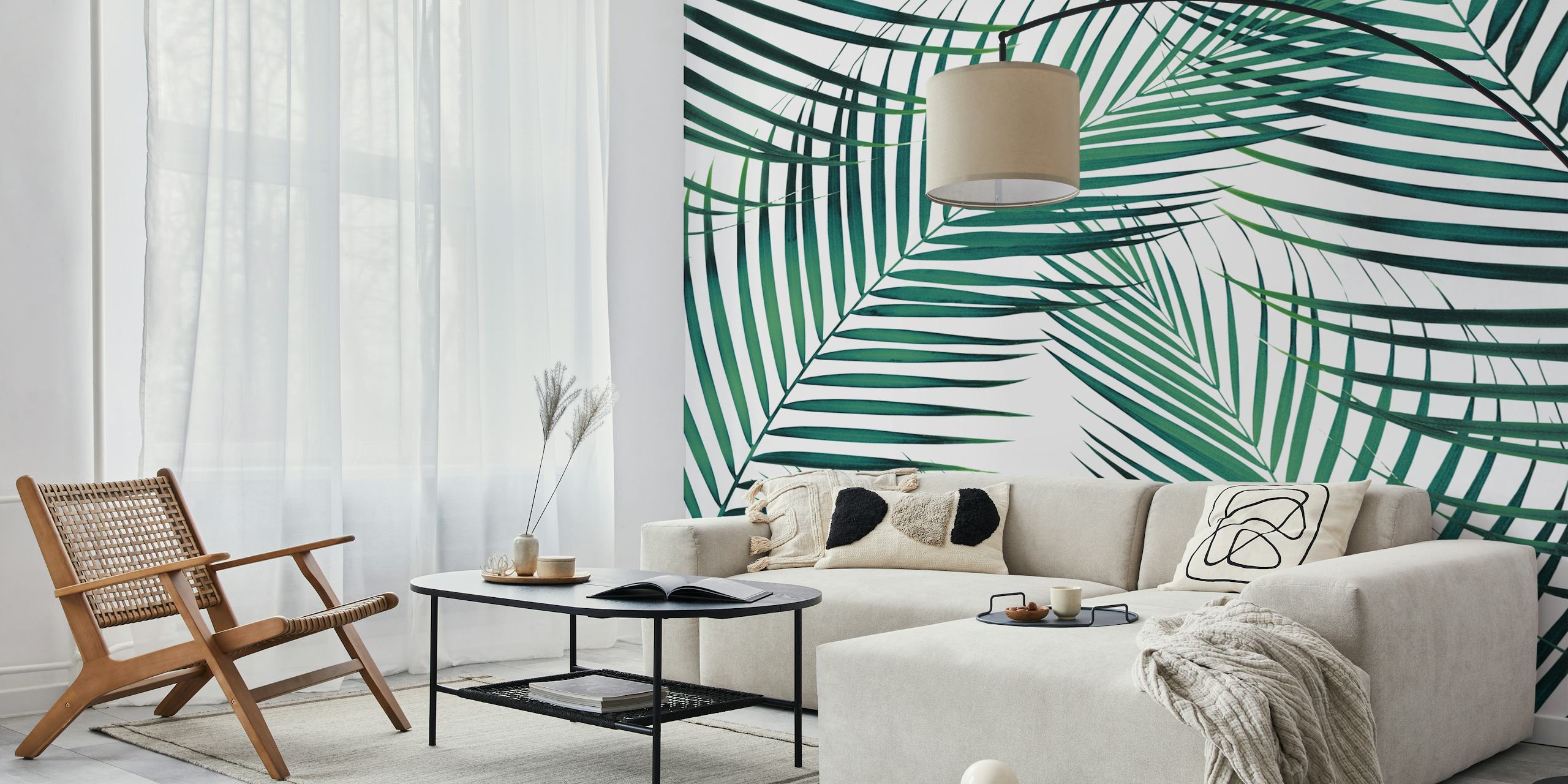 Palm Leaves Green Cali 1 ταπετσαρία σε ένα δωμάτιο