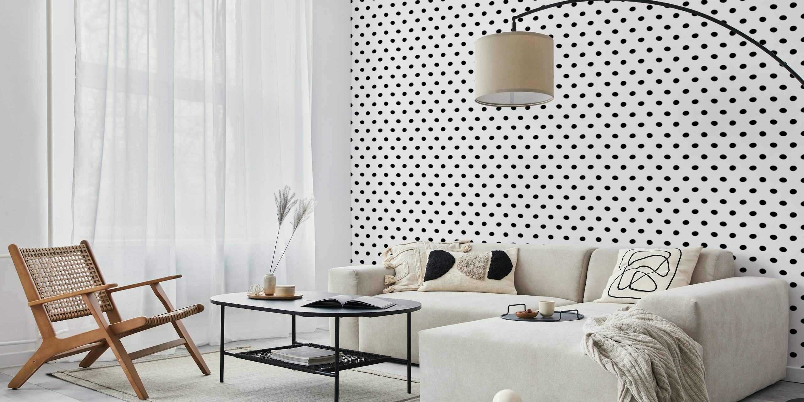 Papier peint mural sticker de points bancals noir et blanc