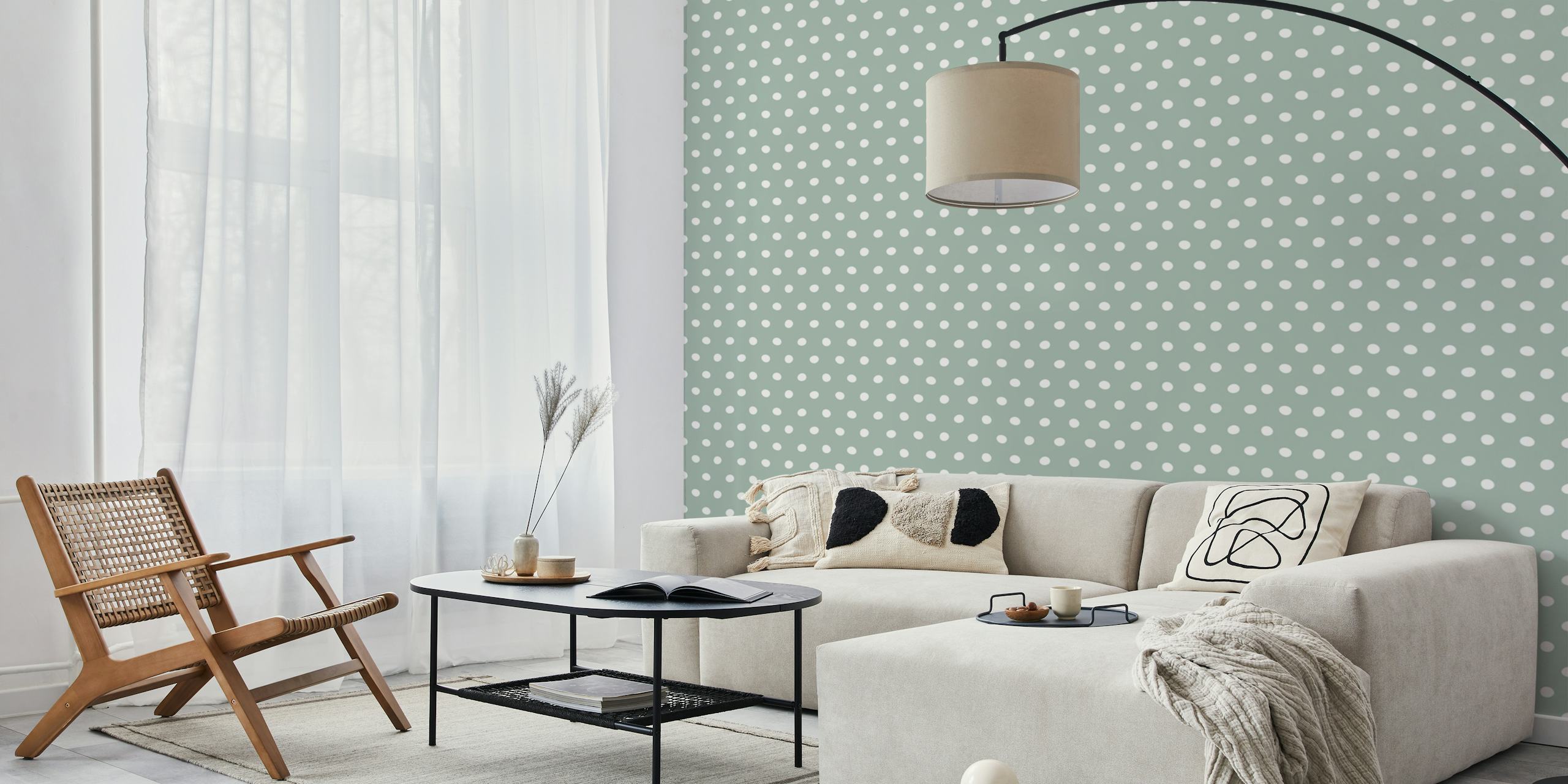 Tapeta Wonky Dots_sage green u sobi
