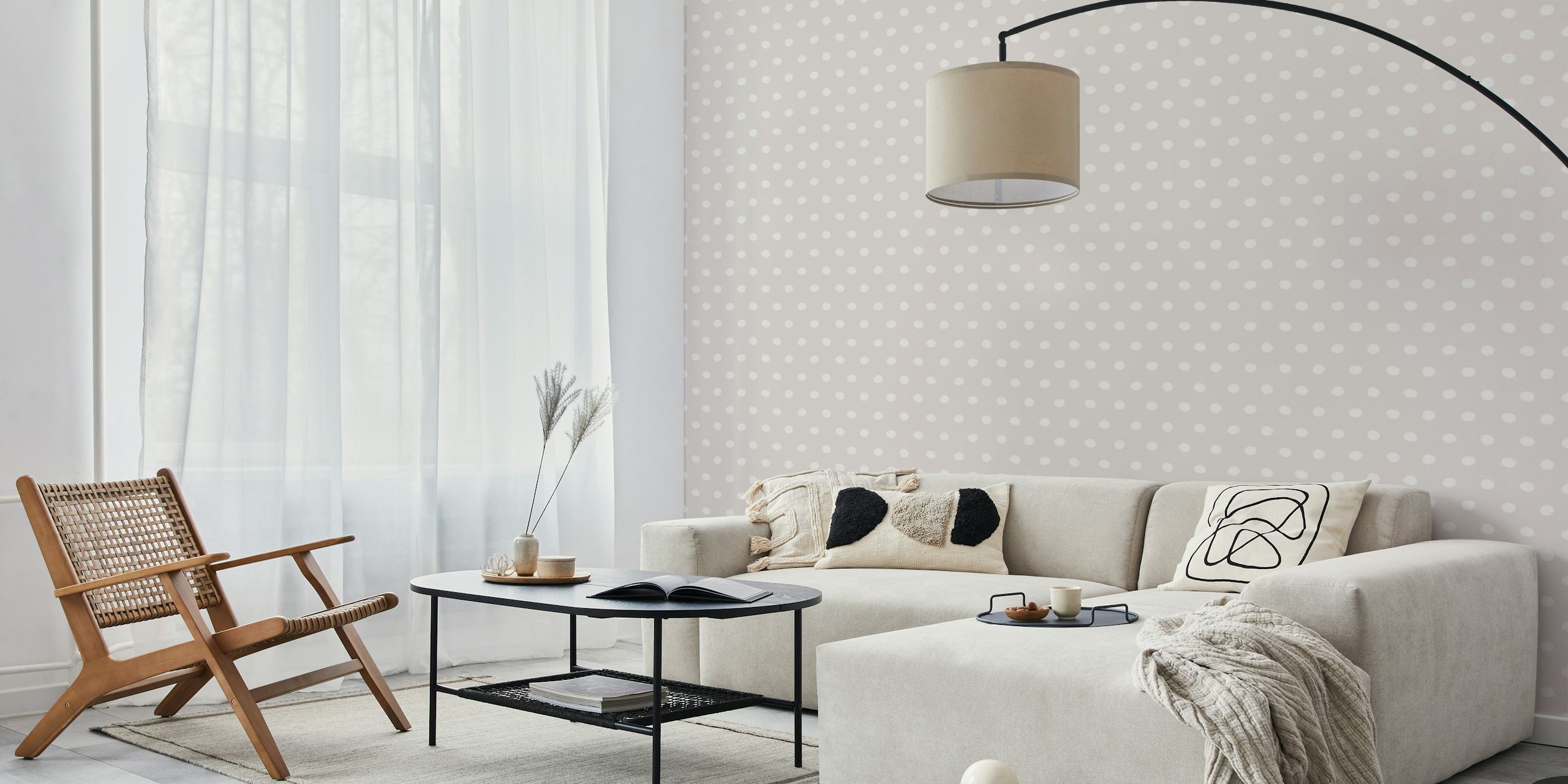 Wonky Dots pehmeä beige tapetti huoneessa