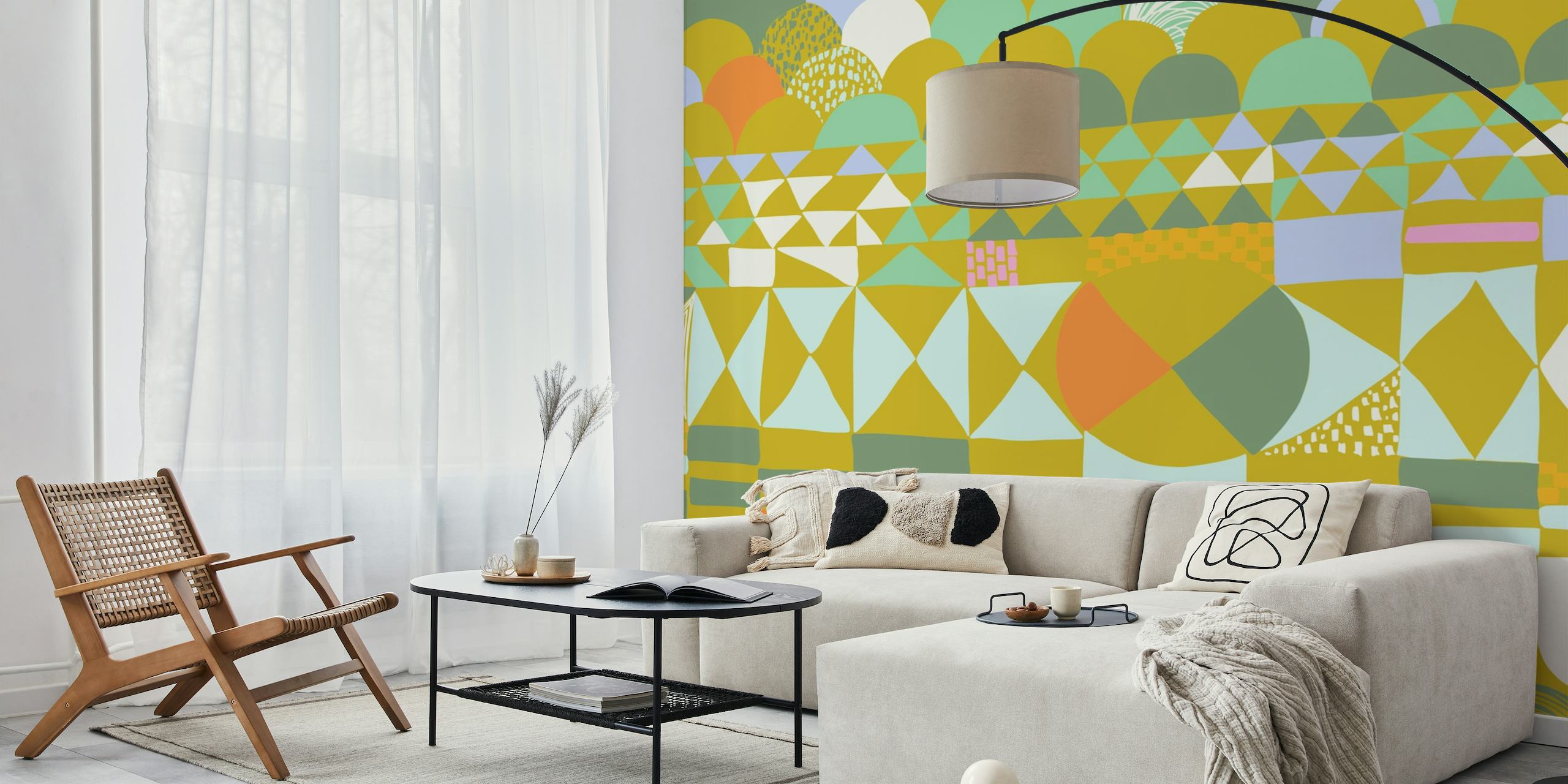 Abstract geometric shapes wall mural in pastel colors