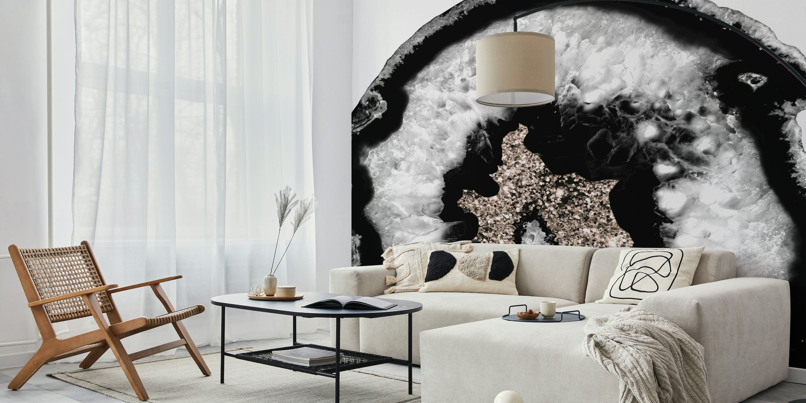 Fotomural vinílico de parede Padrão de ágata cinza e preto com detalhes em glitter