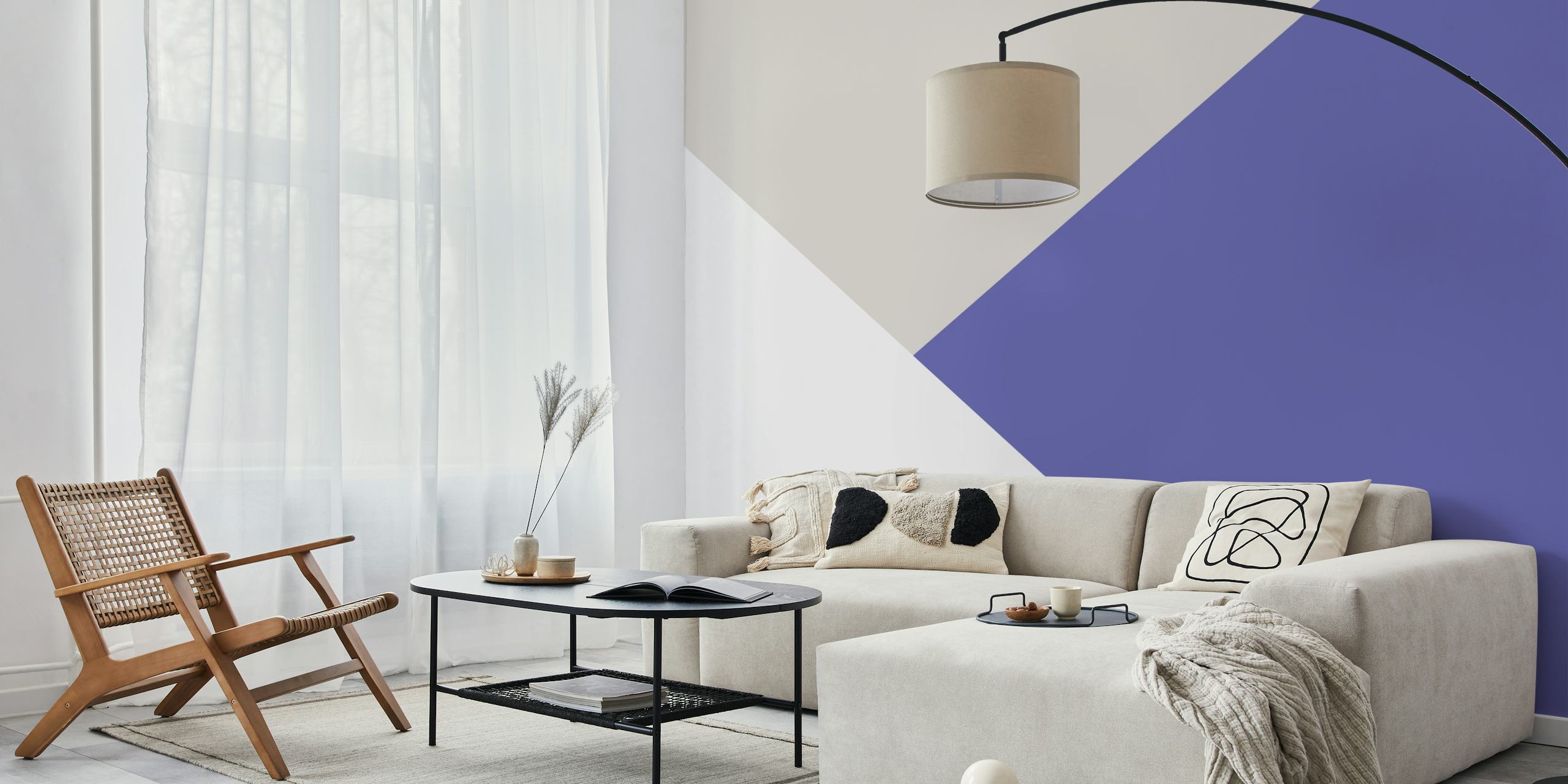 Geometric pattern in Very Peri purple and cream wallpaper