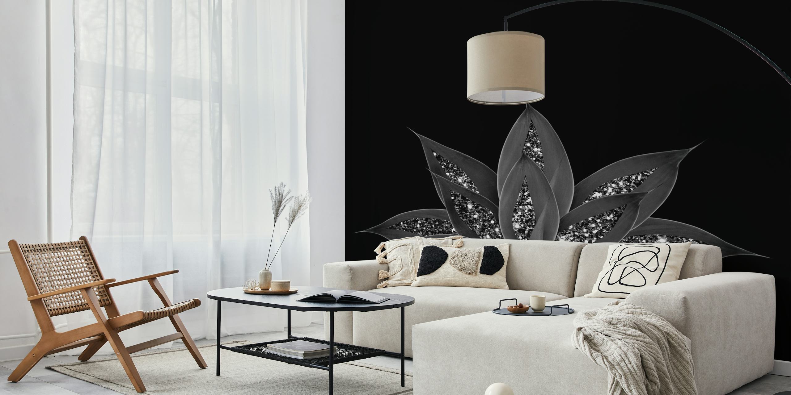 ταπετσαρία Gray Agave Silver Glitter σε ένα δωμάτιο