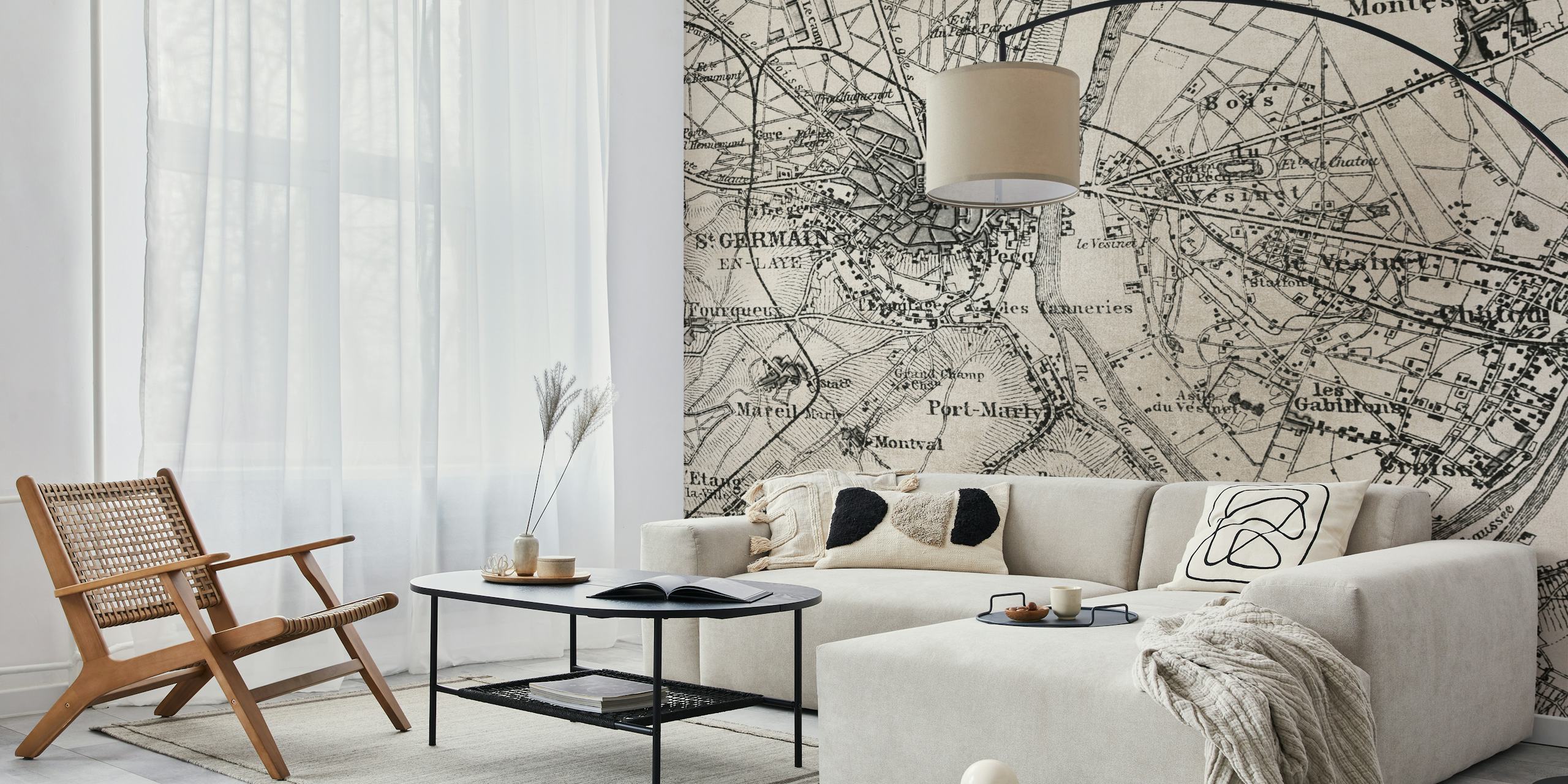Fotomural vinílico de parede de mapa parisiense vintage dando um toque antigo à decoração