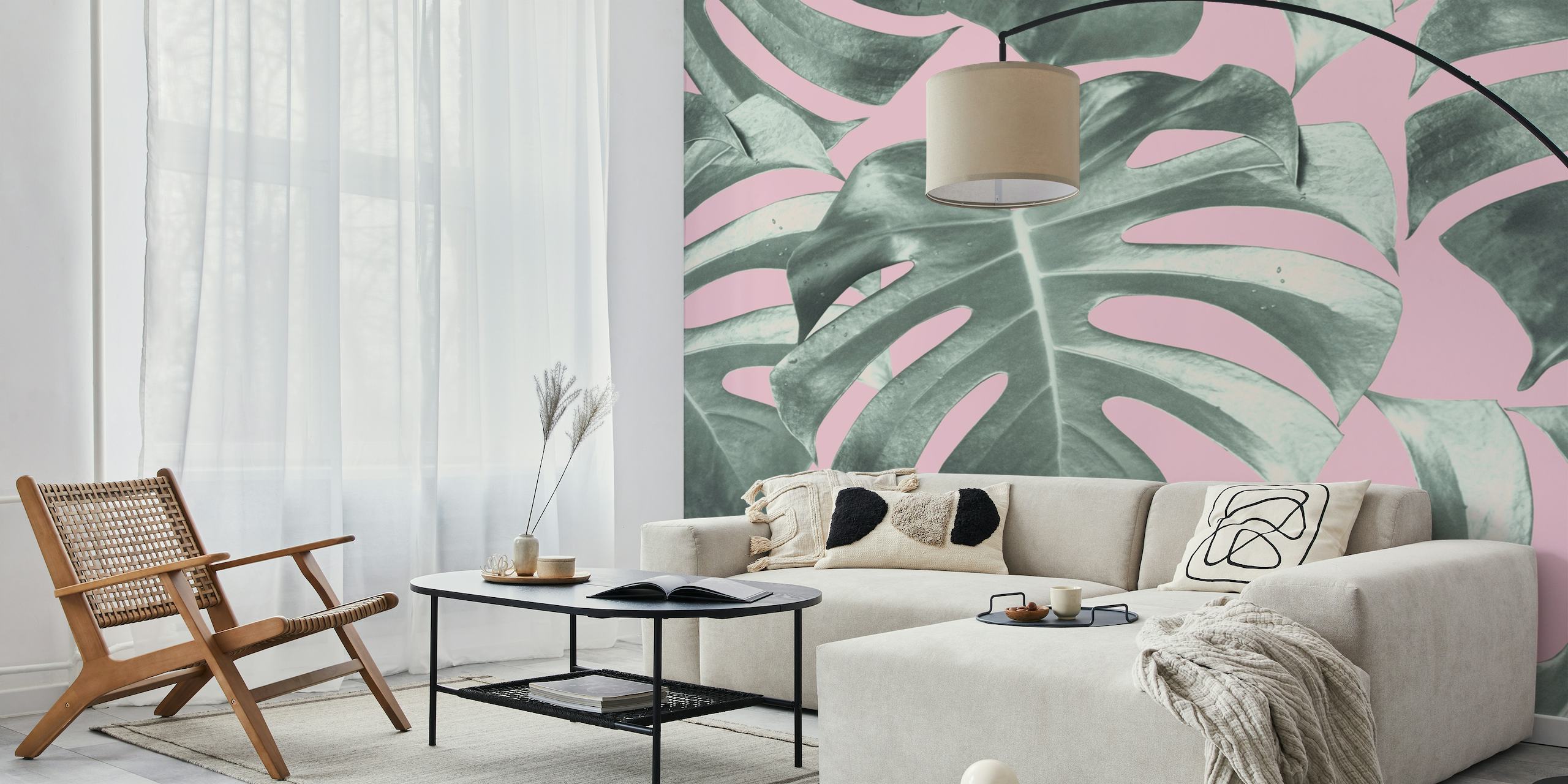 Tropical Monstera Leaves wall mural with green foliage design
