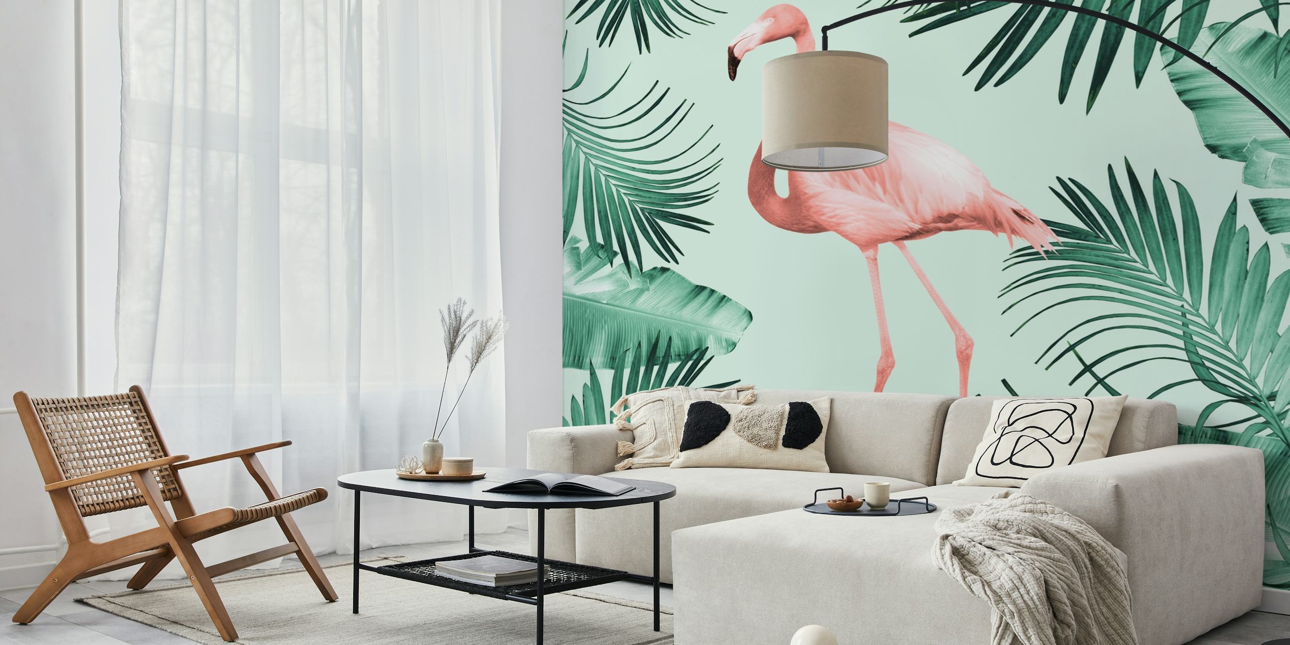 Flamingo wallpaper i en tropisk miljö