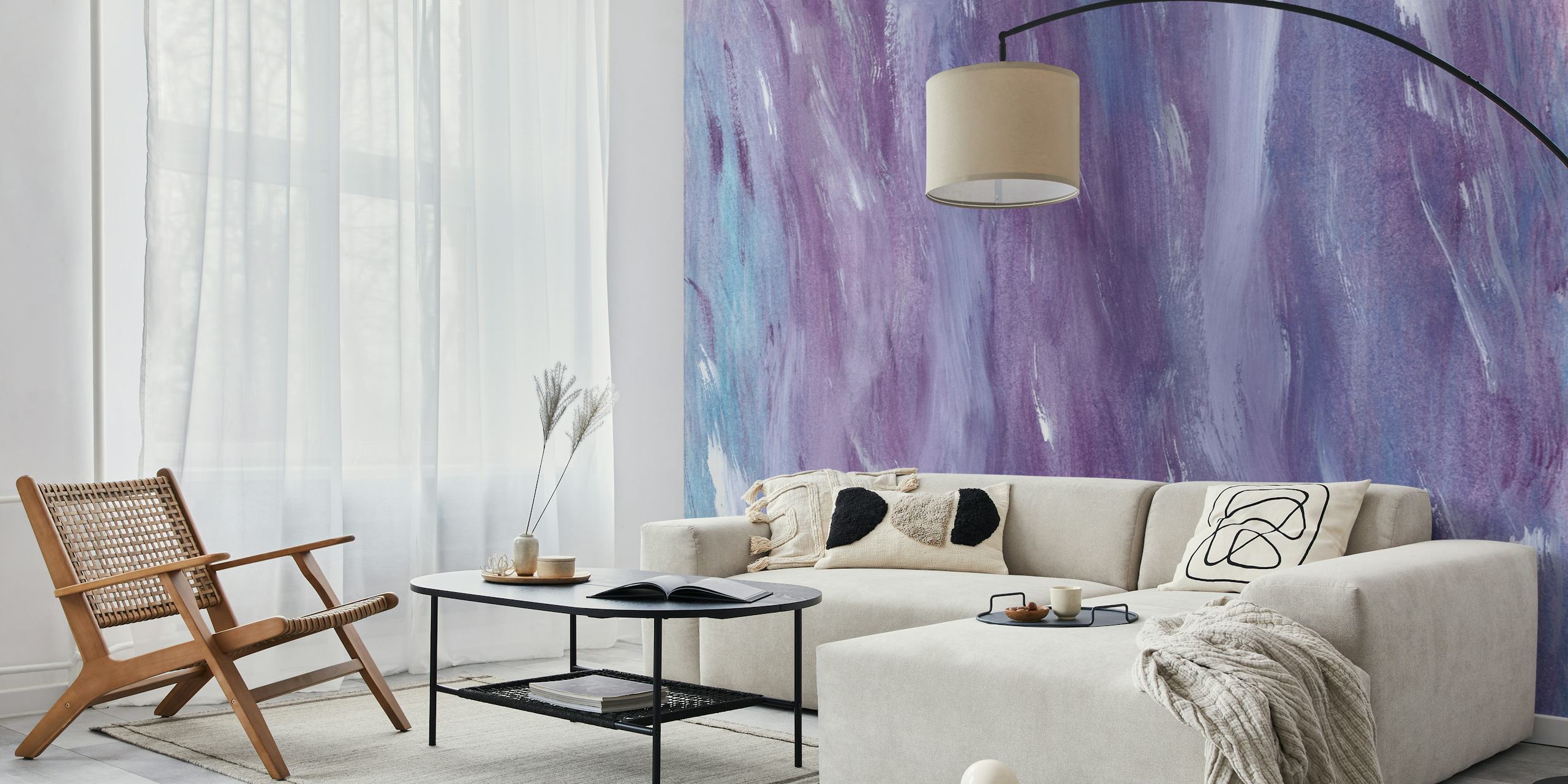 Watercolor wallpaper in purple tones with soft brush strokes