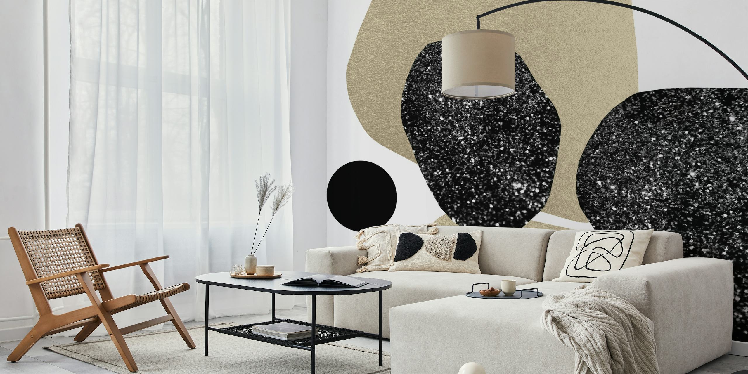 Abstract Elements 1 wall mural with organic shapes in beige and black