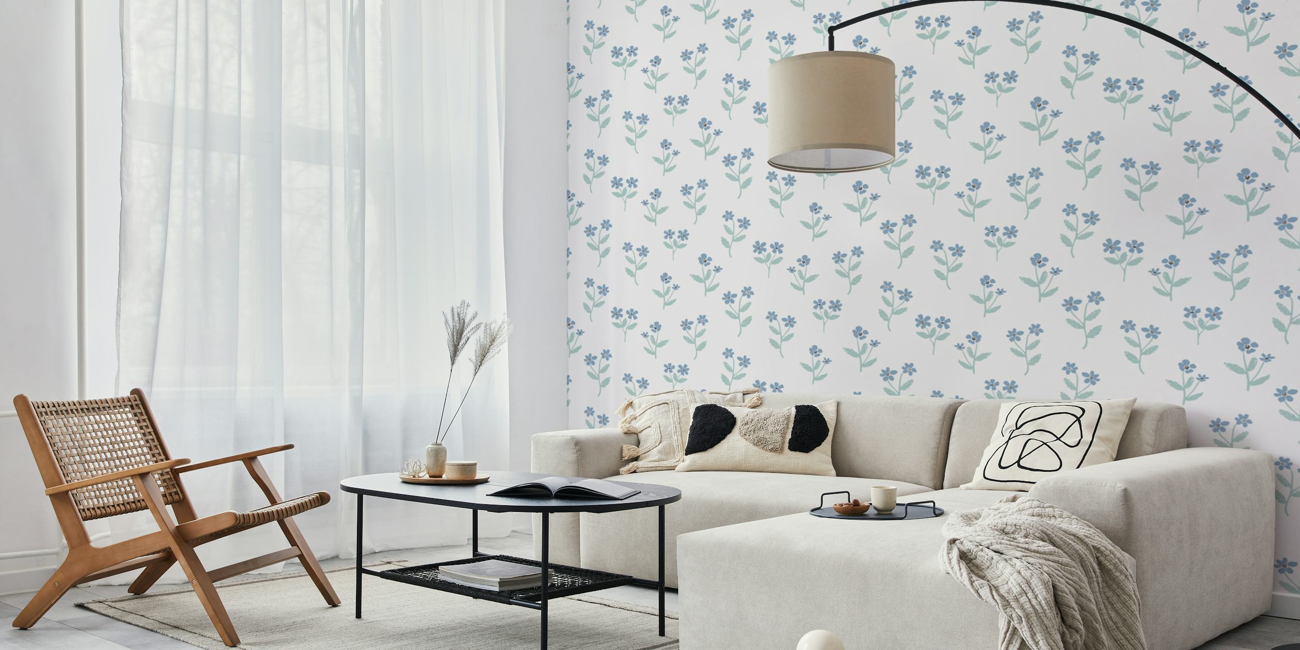 Sophia blue green floral Tapete in einem Zimmer