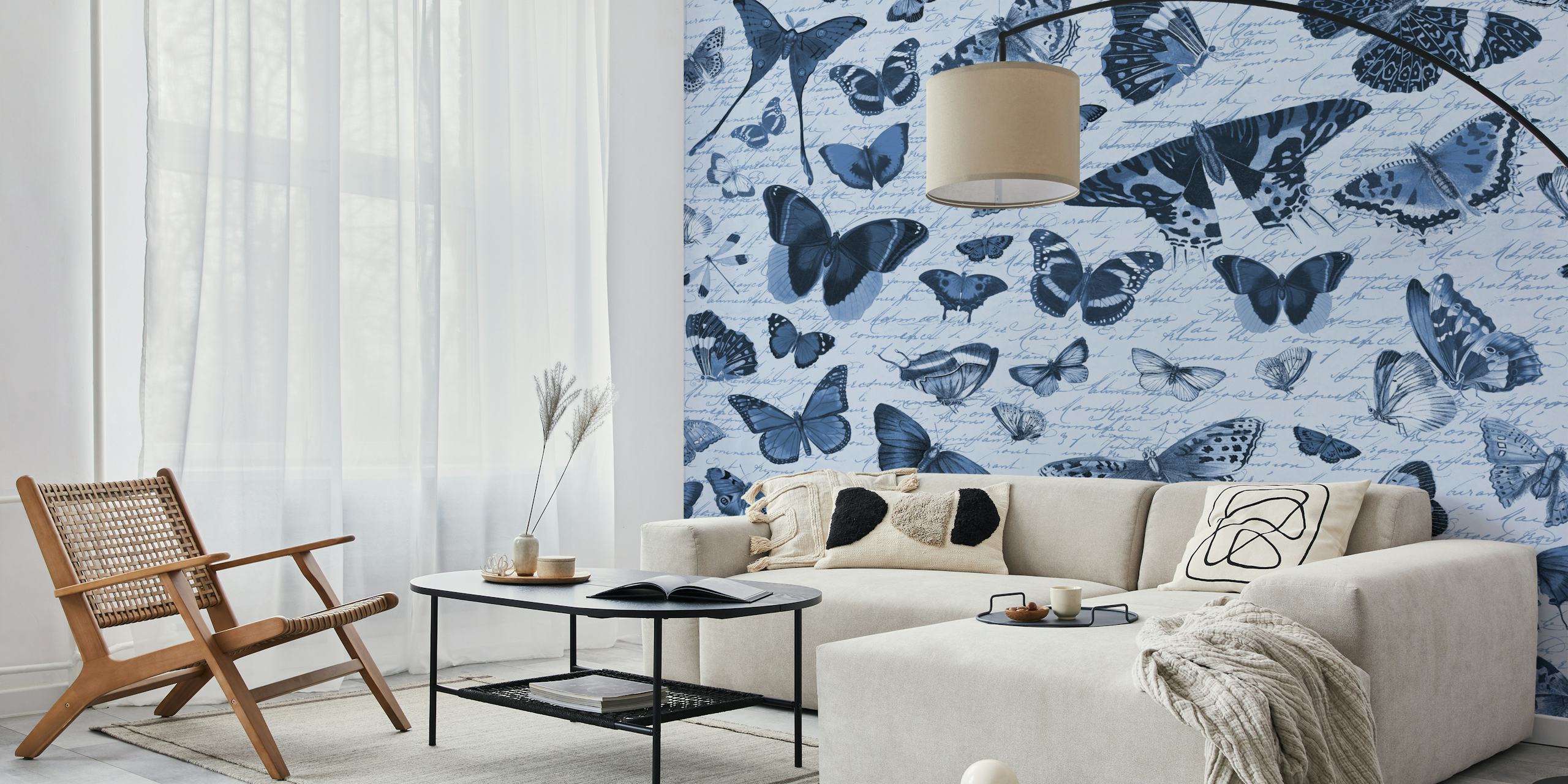 Blue butterfly wallpaper design in a room