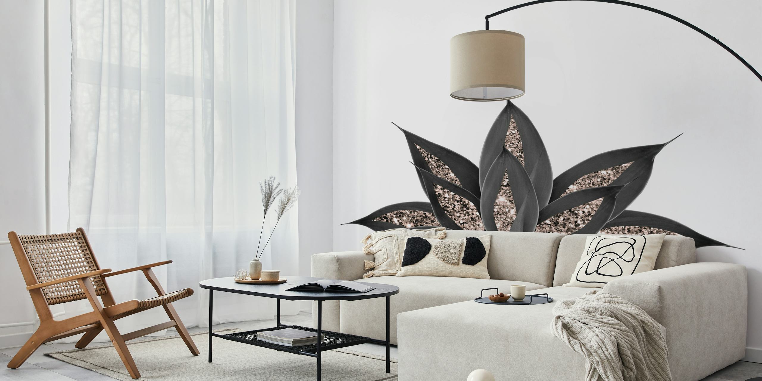 Papier peint Gray Black Agave Rose Gold 2 dans une pièce