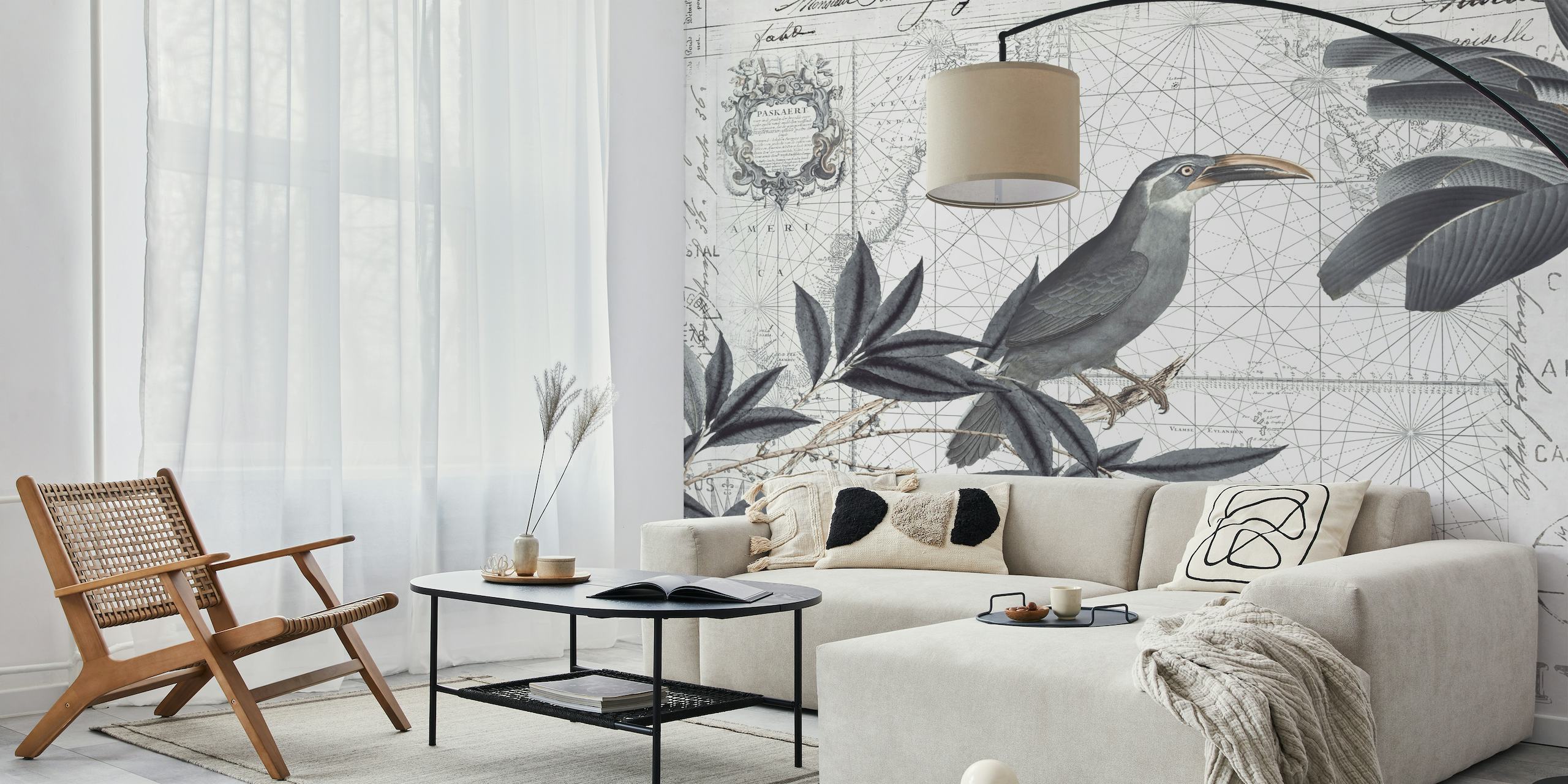 Vintage Birds and Map Wall Mural