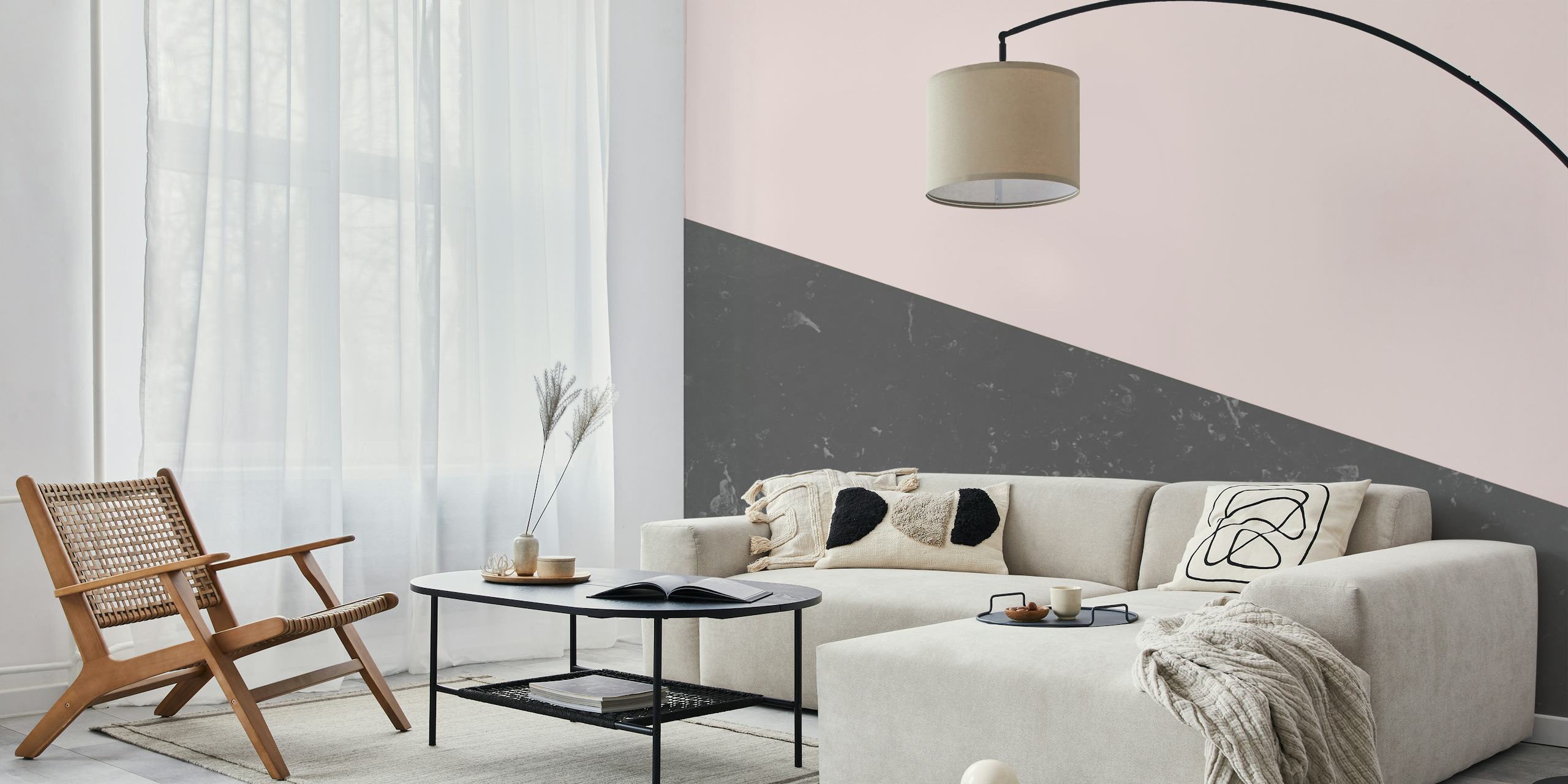 Pink and gray geometric marble pattern wallpaper