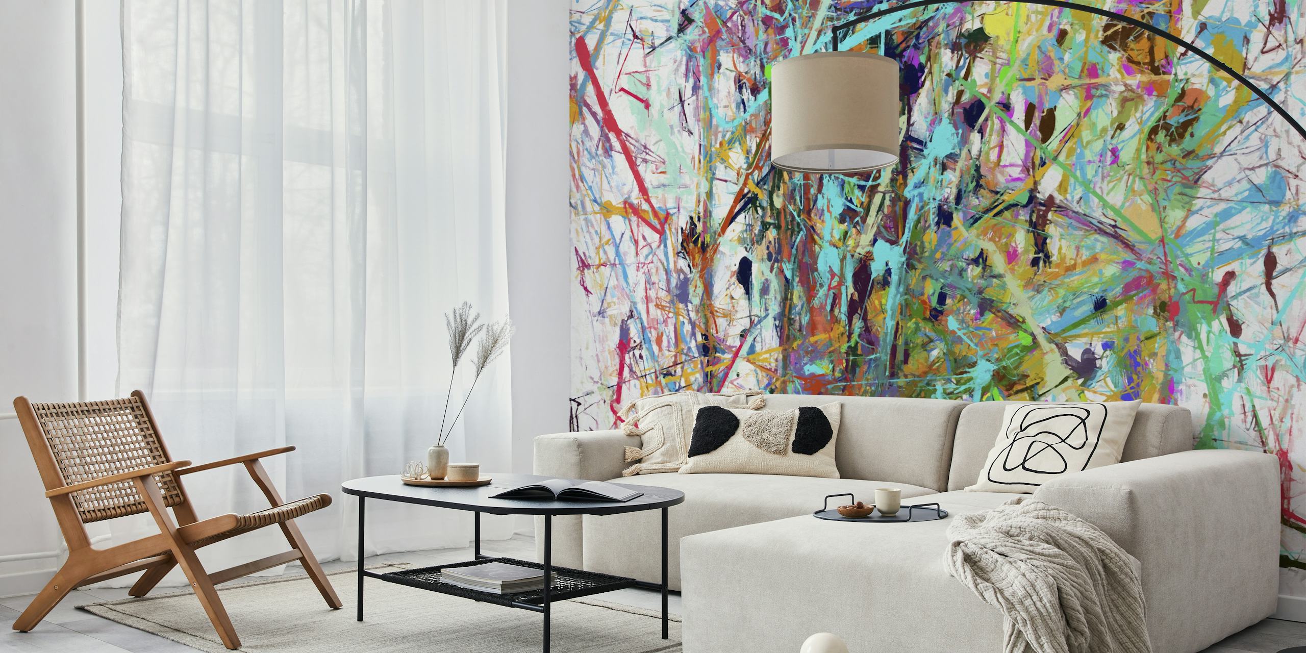 Colorful abstract splatter patterns in various hues wallpaper