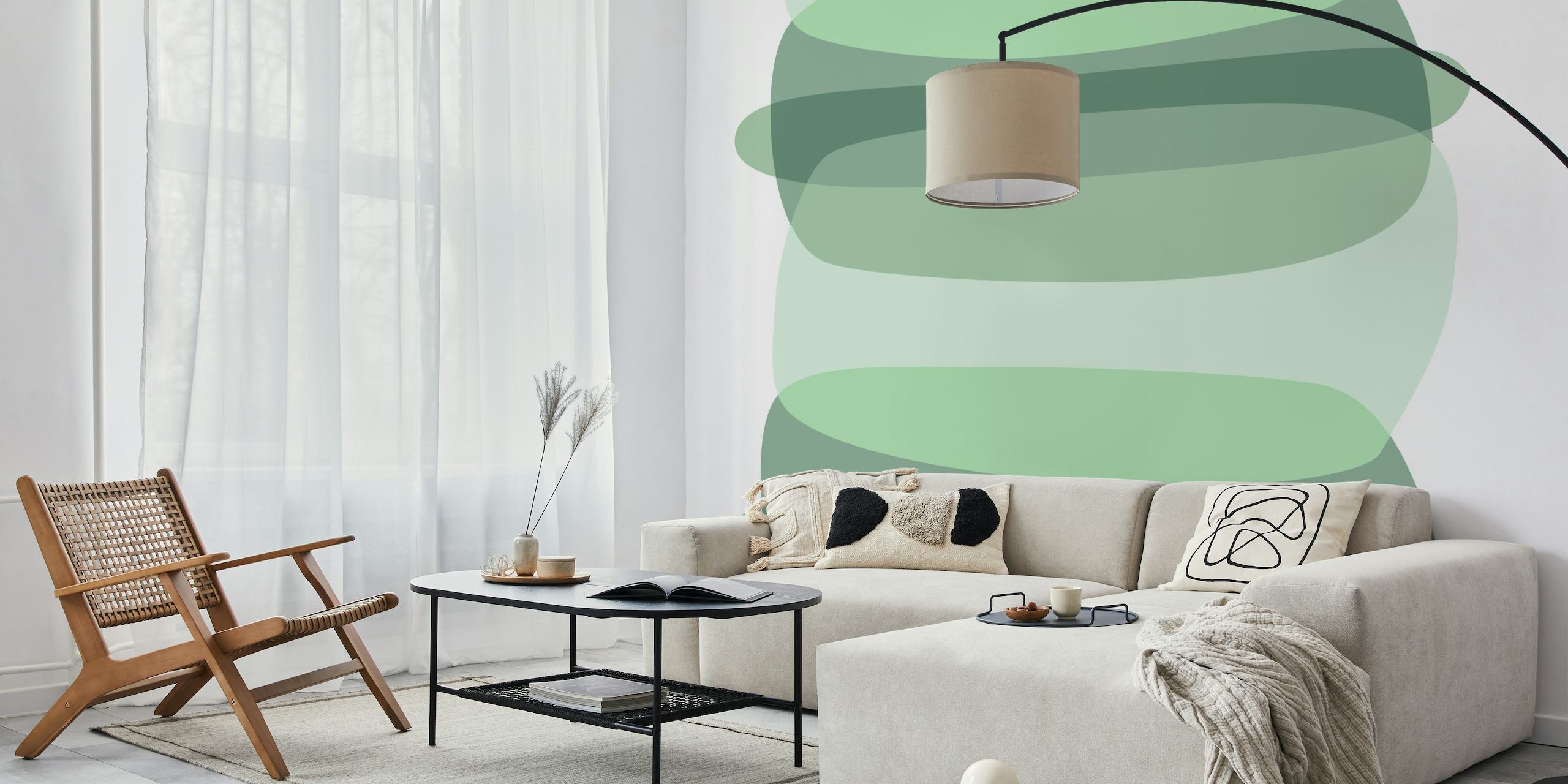 Pebble Shapes Sage Mint Green wallpaper