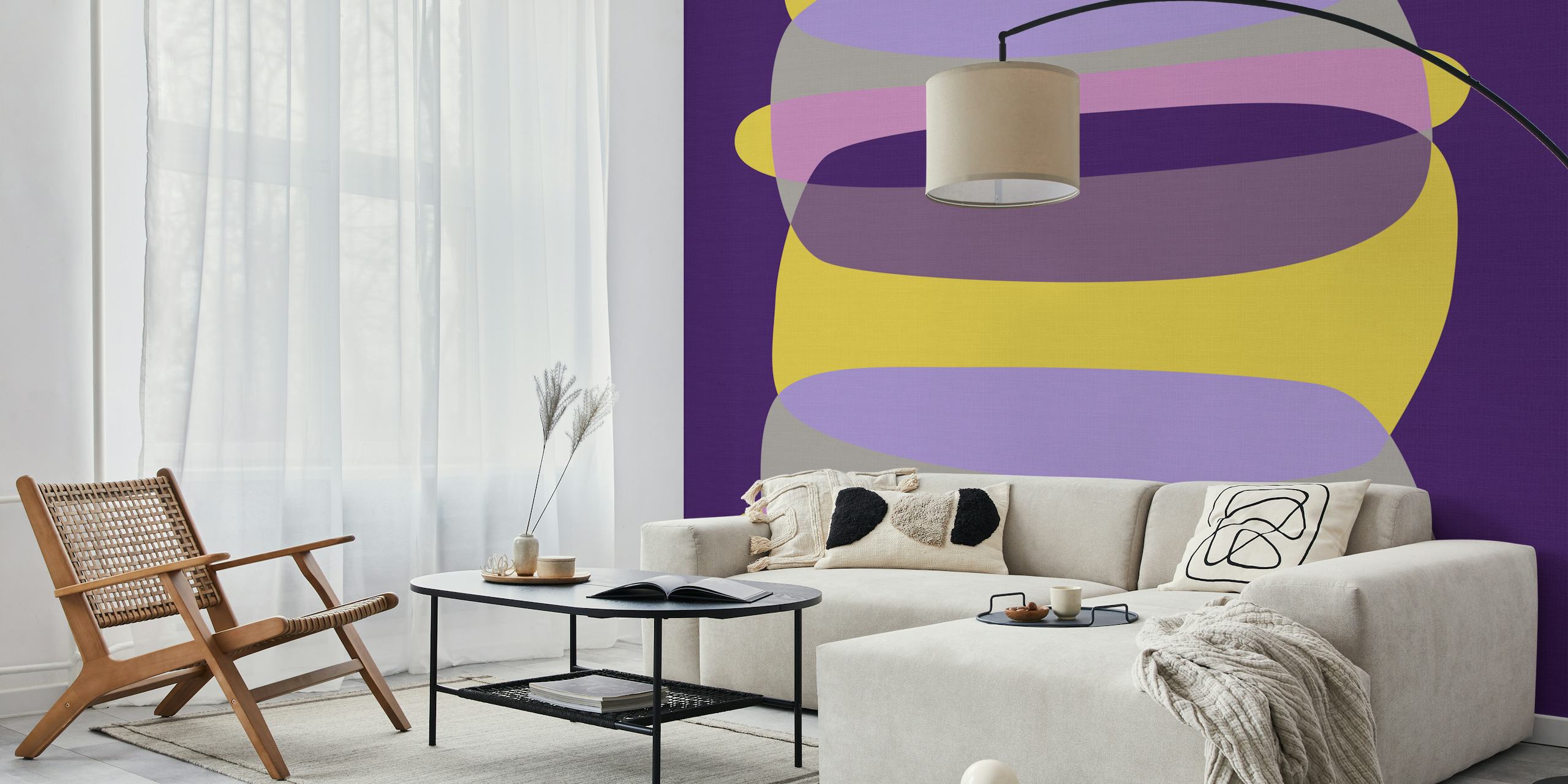 Pebble Shapes Purple Yellow wallpaper in a room