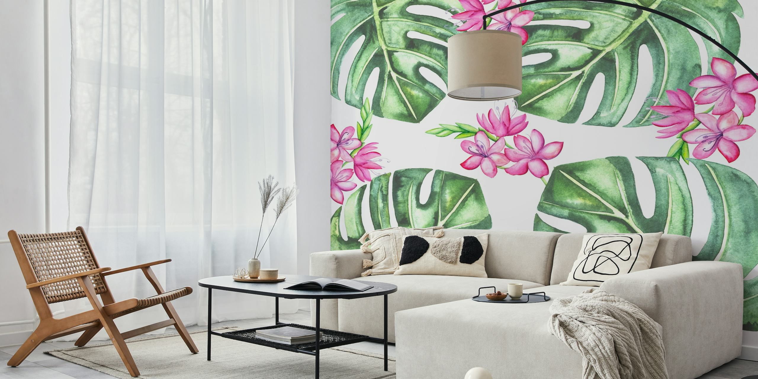 Tropical Flowers And Monstera behang