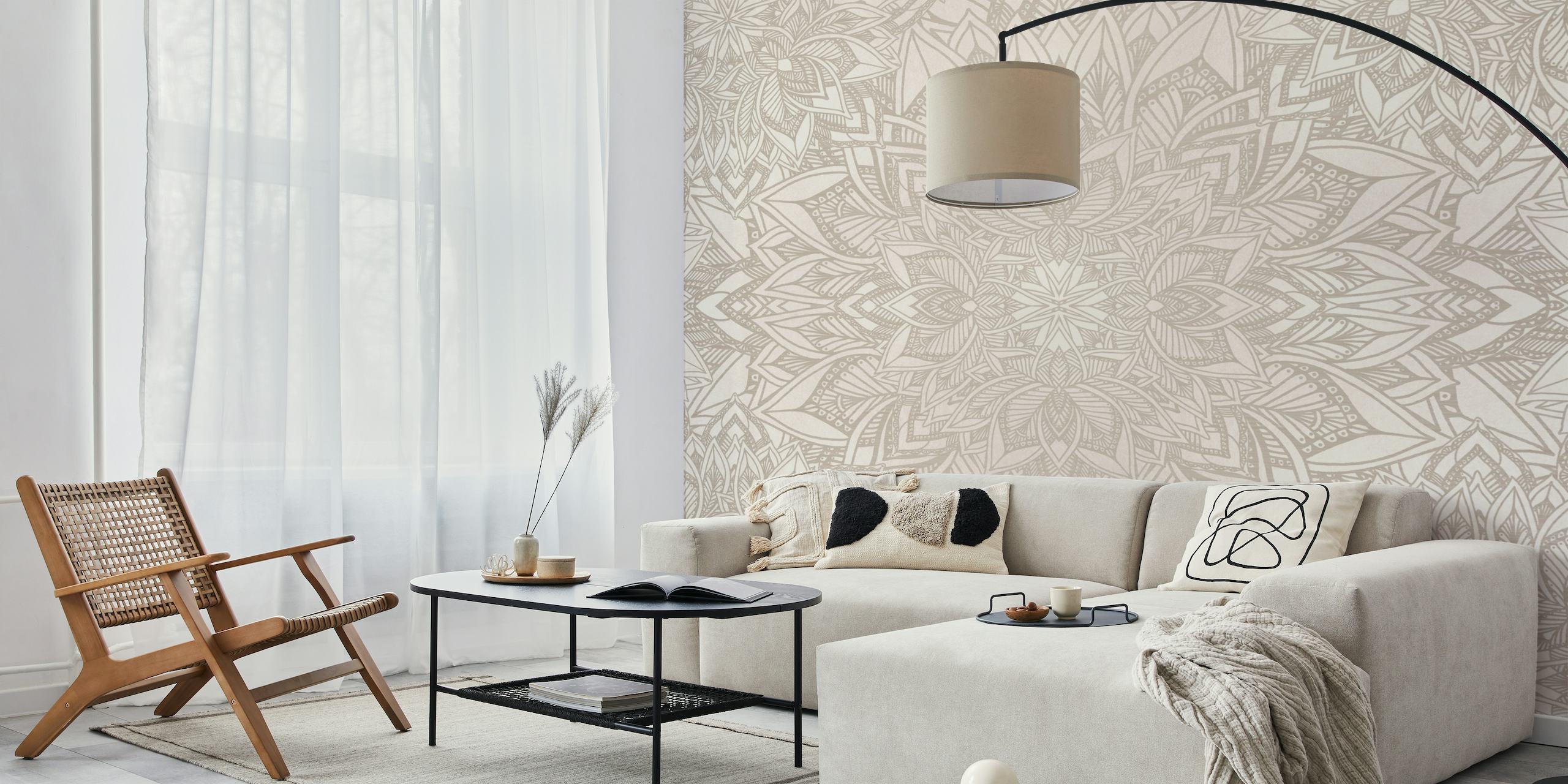 Beige geometric mandala wallpaper