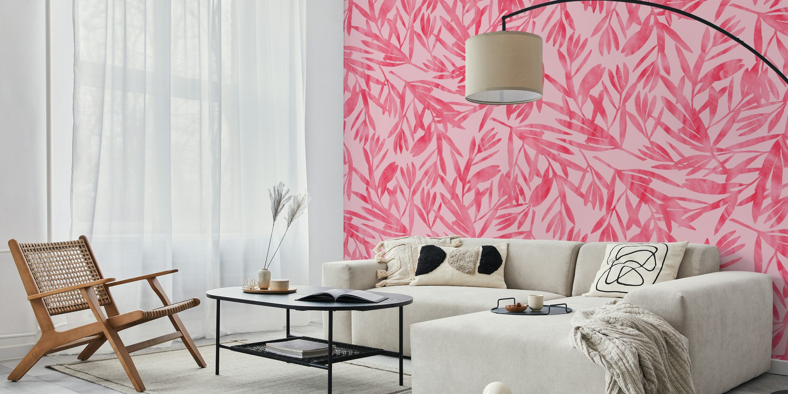 Abstract pink leaves pattern on wall mural