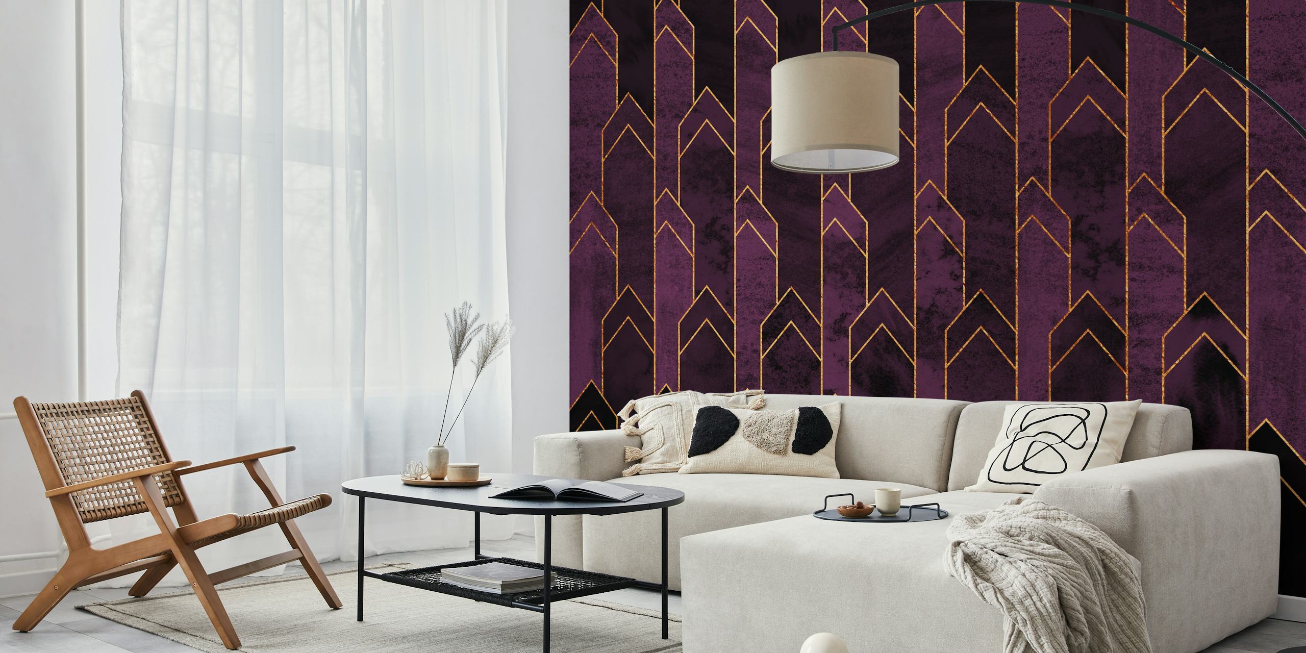 Pretty Purple Plum Geometry wallpaper in a room
