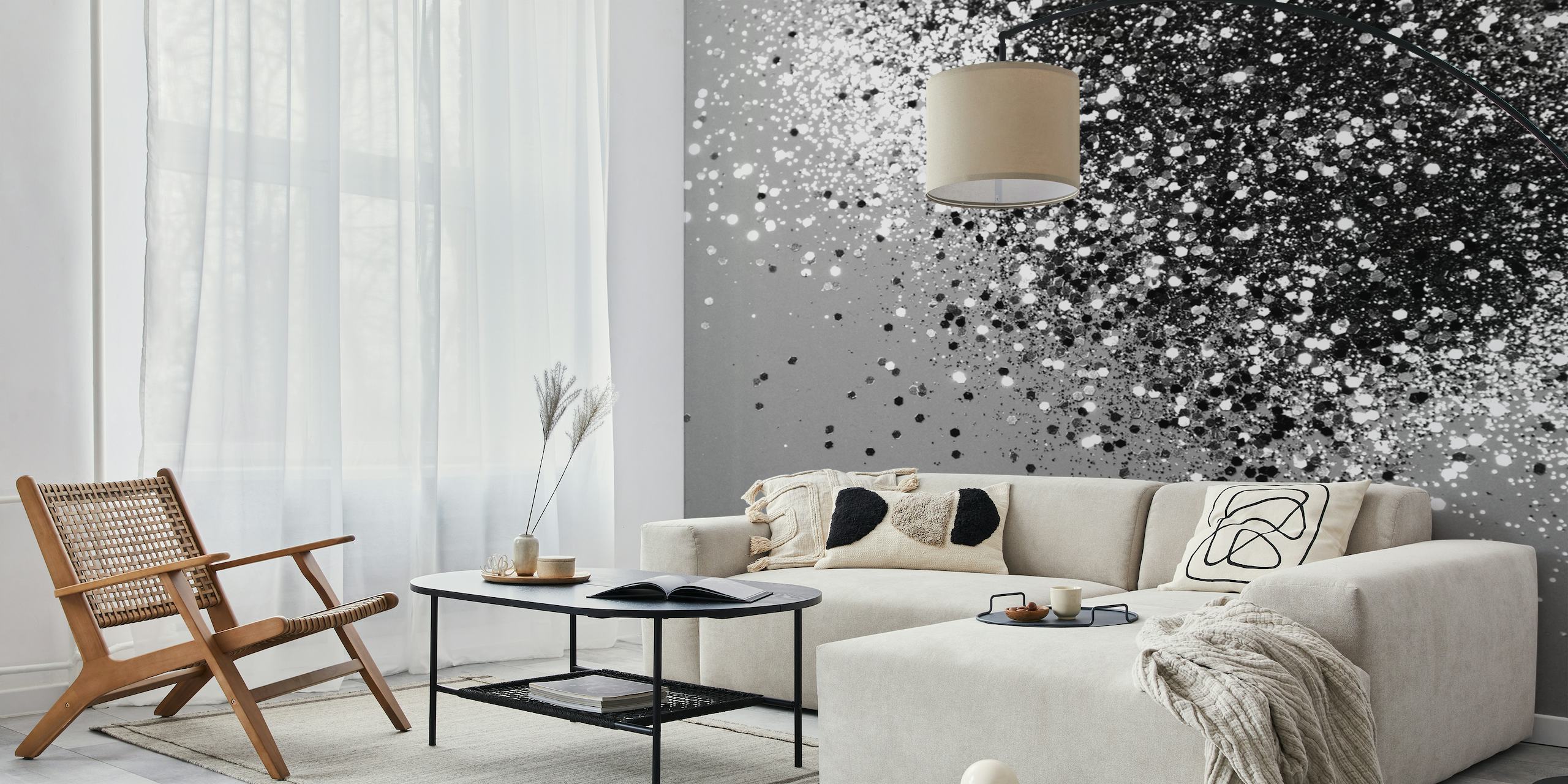 Fotomural vinílico de parede com glitter prateado e cinza para um toque de elegância