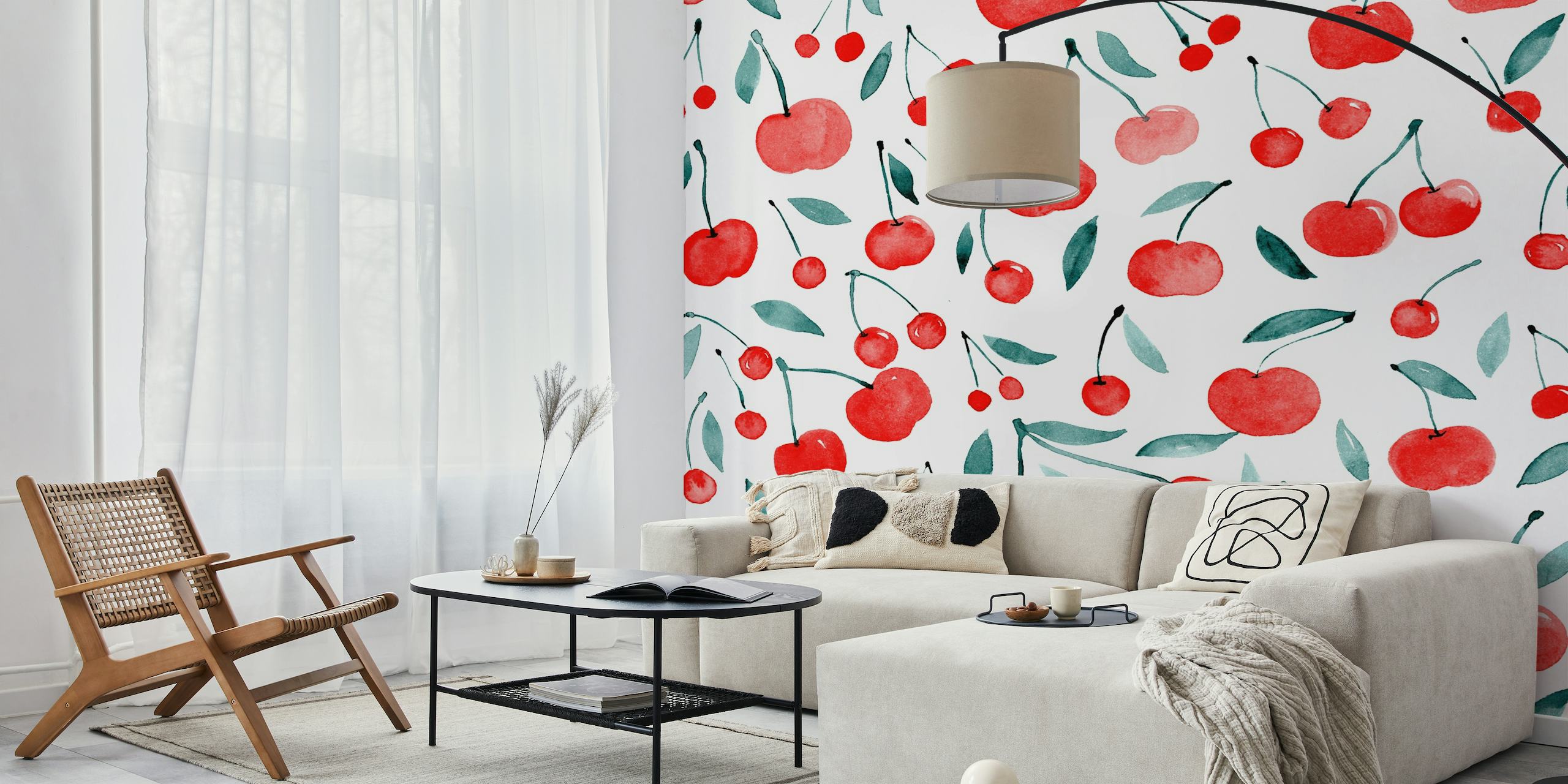 Watercolor cherries wallpaper