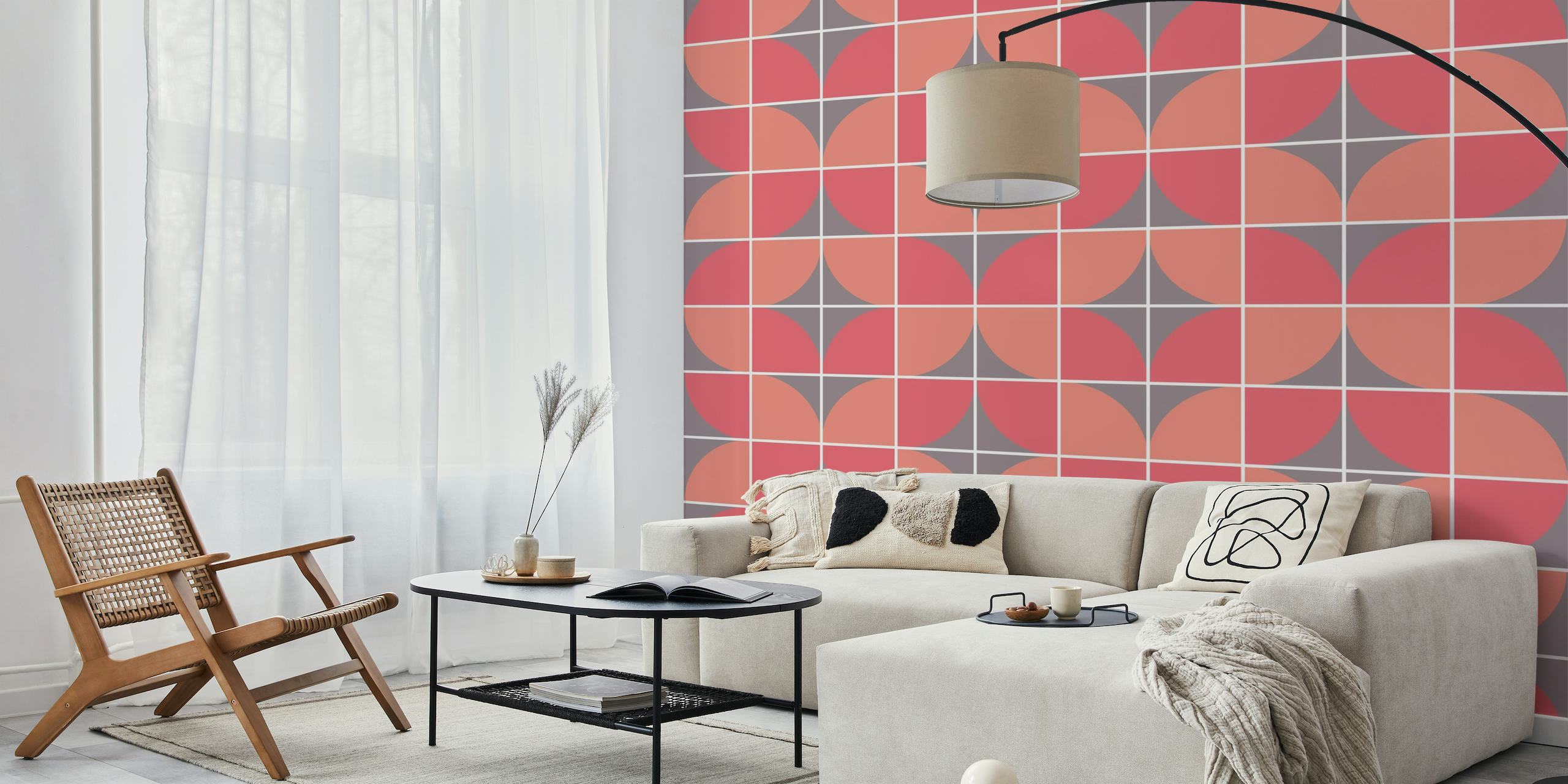 Terracotta Red Pastel Grid Wall Mural