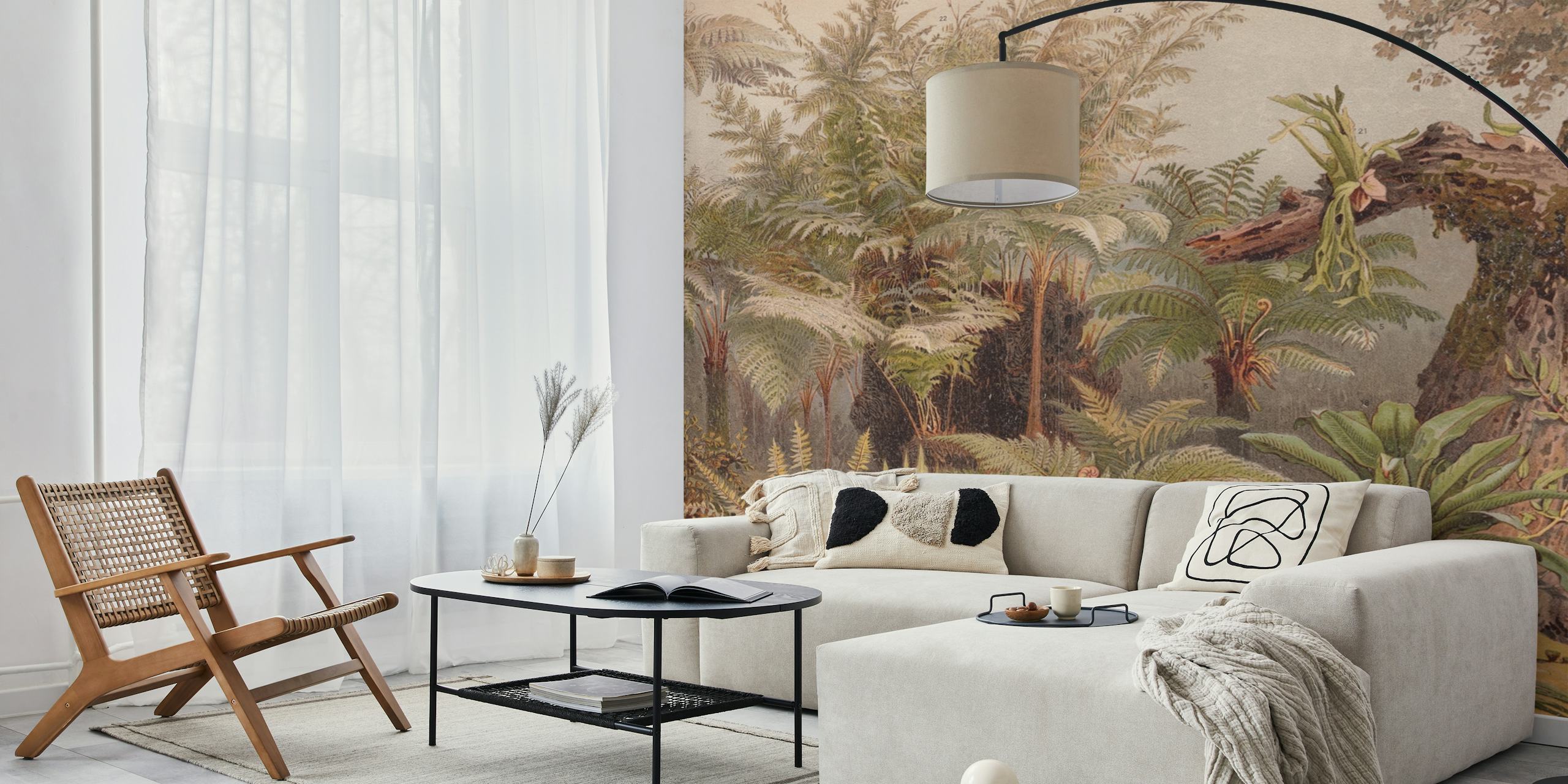 Tropical forest wallpaper displayed in a room