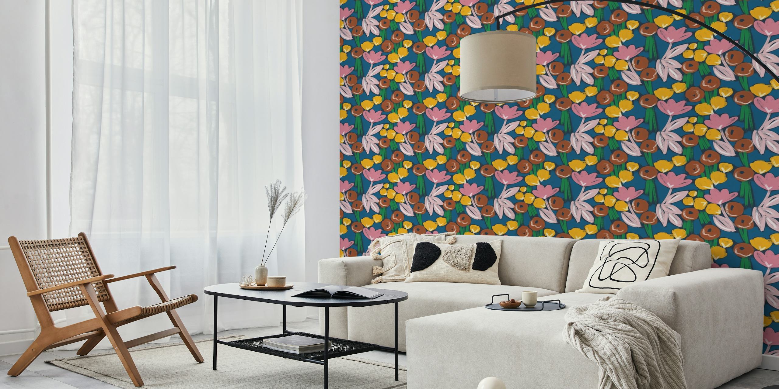 Colorful buttercup and flower pattern wallpaper