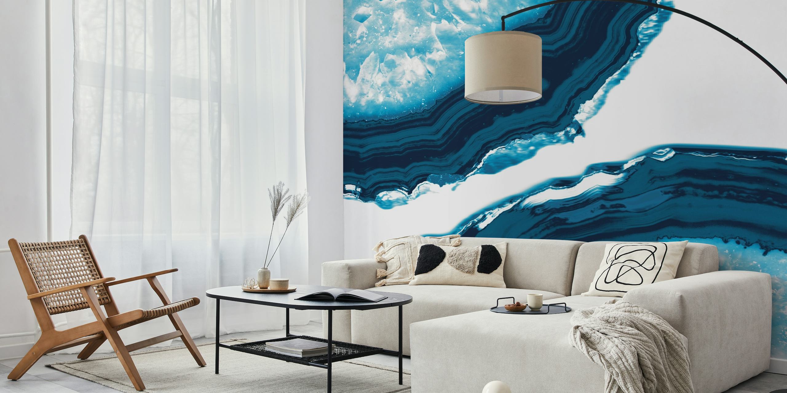 Blue Agate wall mural with deep blue and white patterns