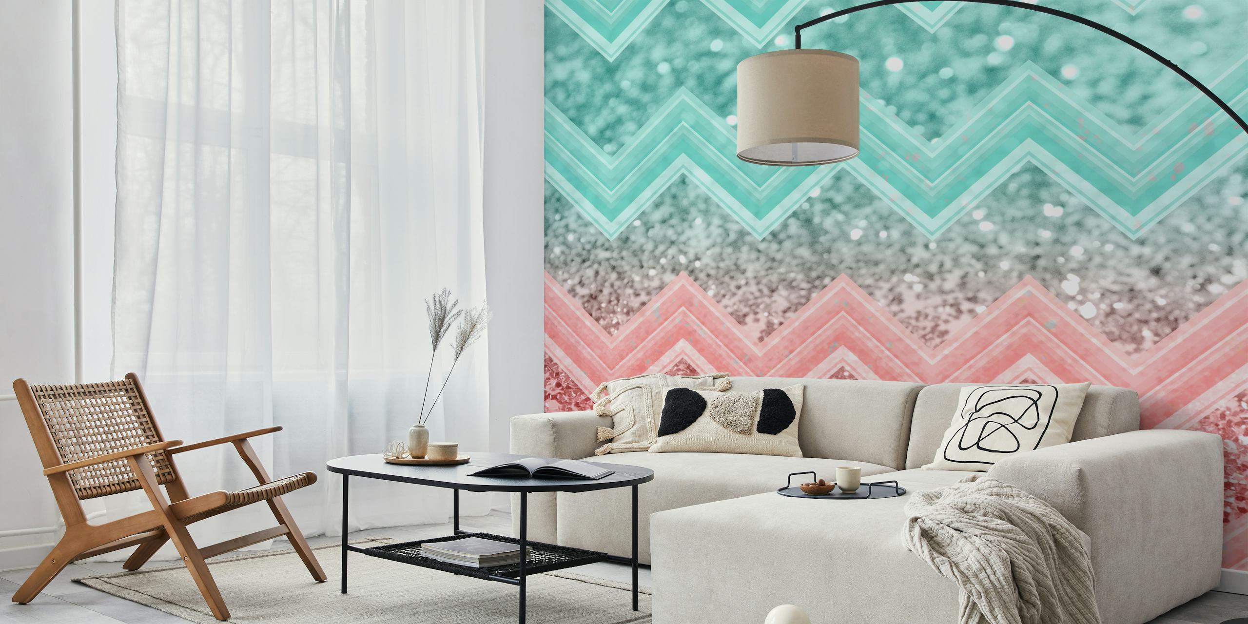 Summer Vibes Glitter Chevron-tapetti huoneessa