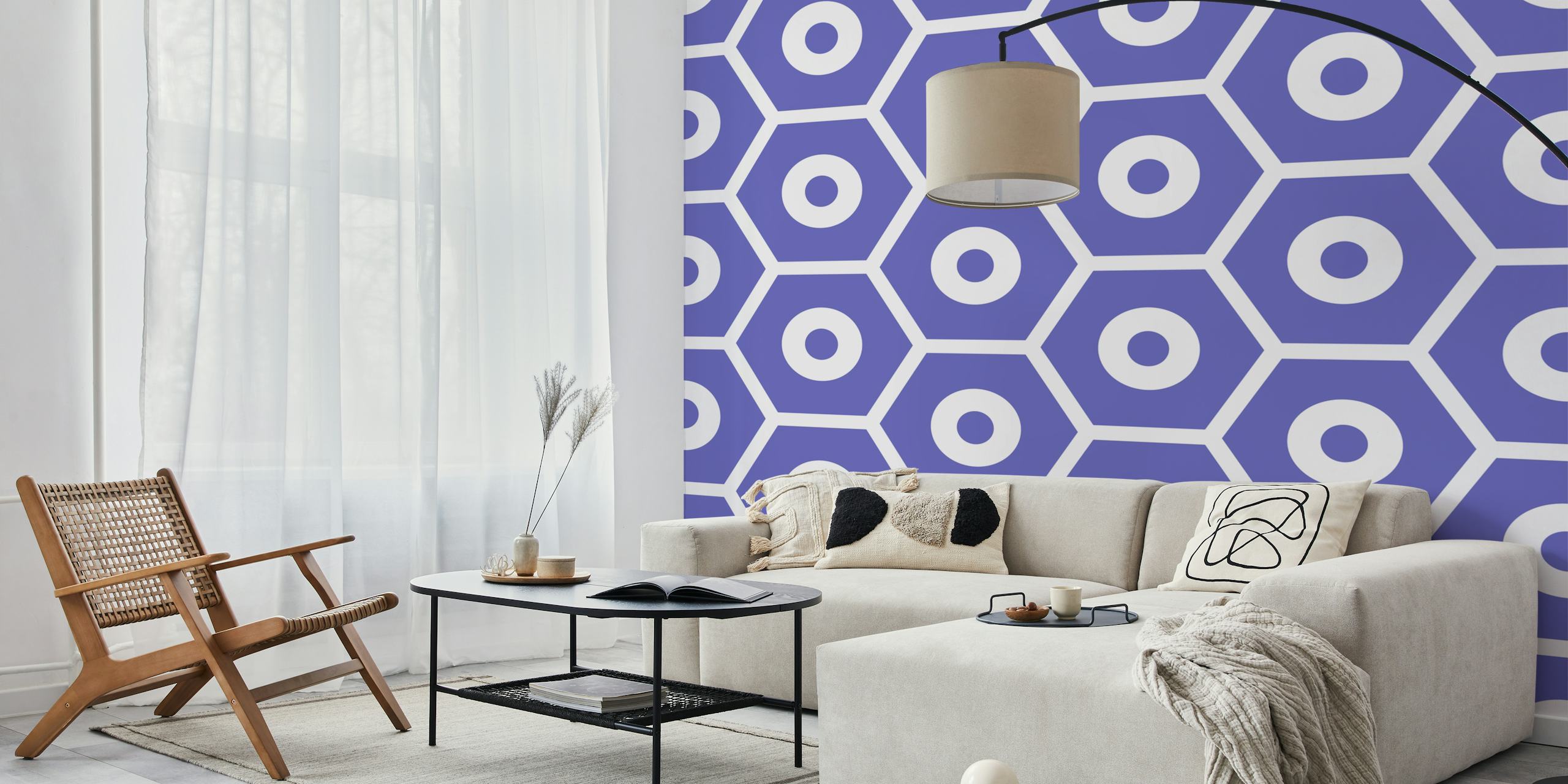 Hexagon very peri minimal grid wallpaper in a room