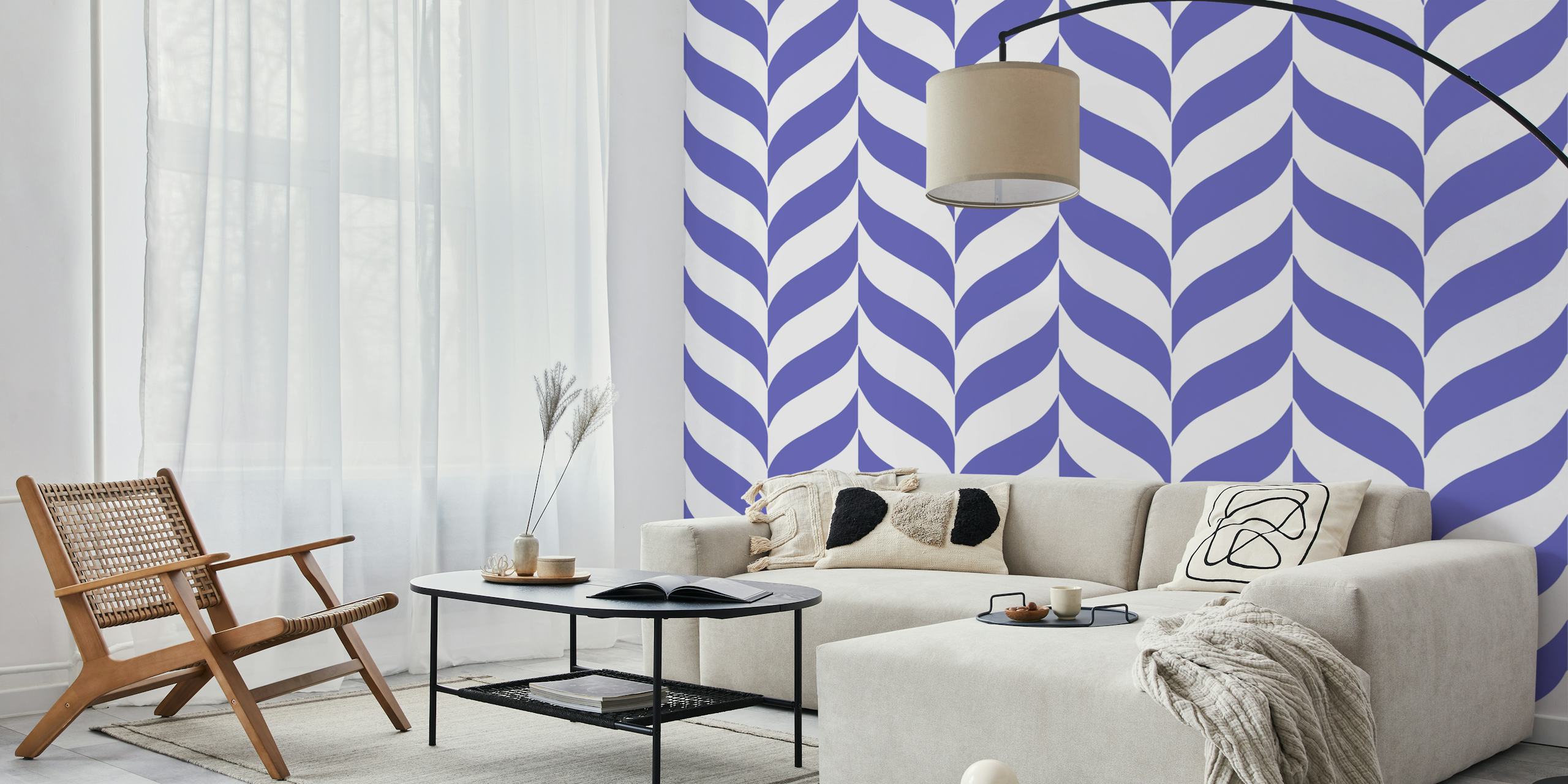 Chevron Very Peri White Optic wallpaper in a room