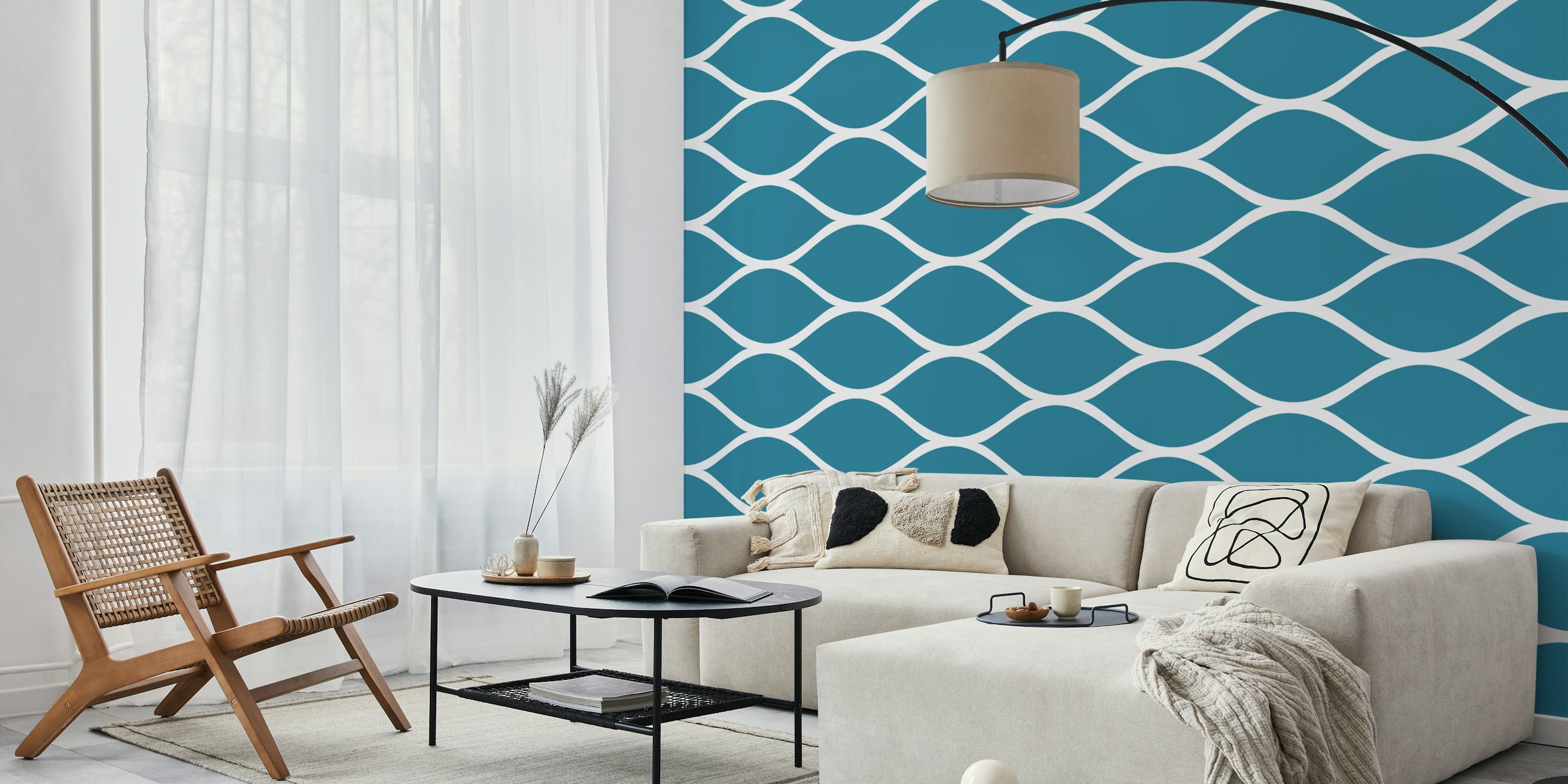 Dark Teal Green Ogee Pattern -tapetti huoneessa