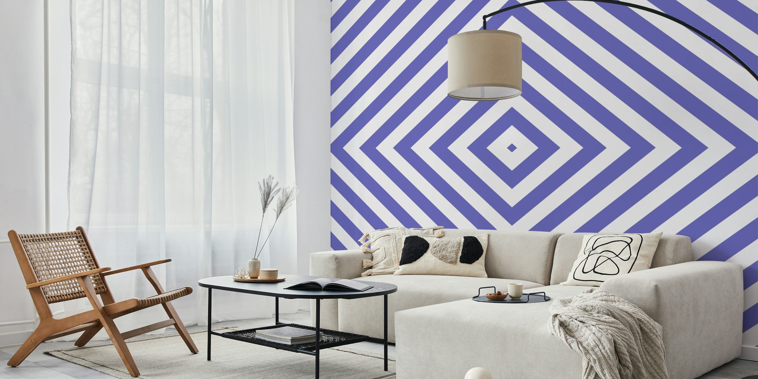 Optical Illusion Purple White papel de parede em um quarto