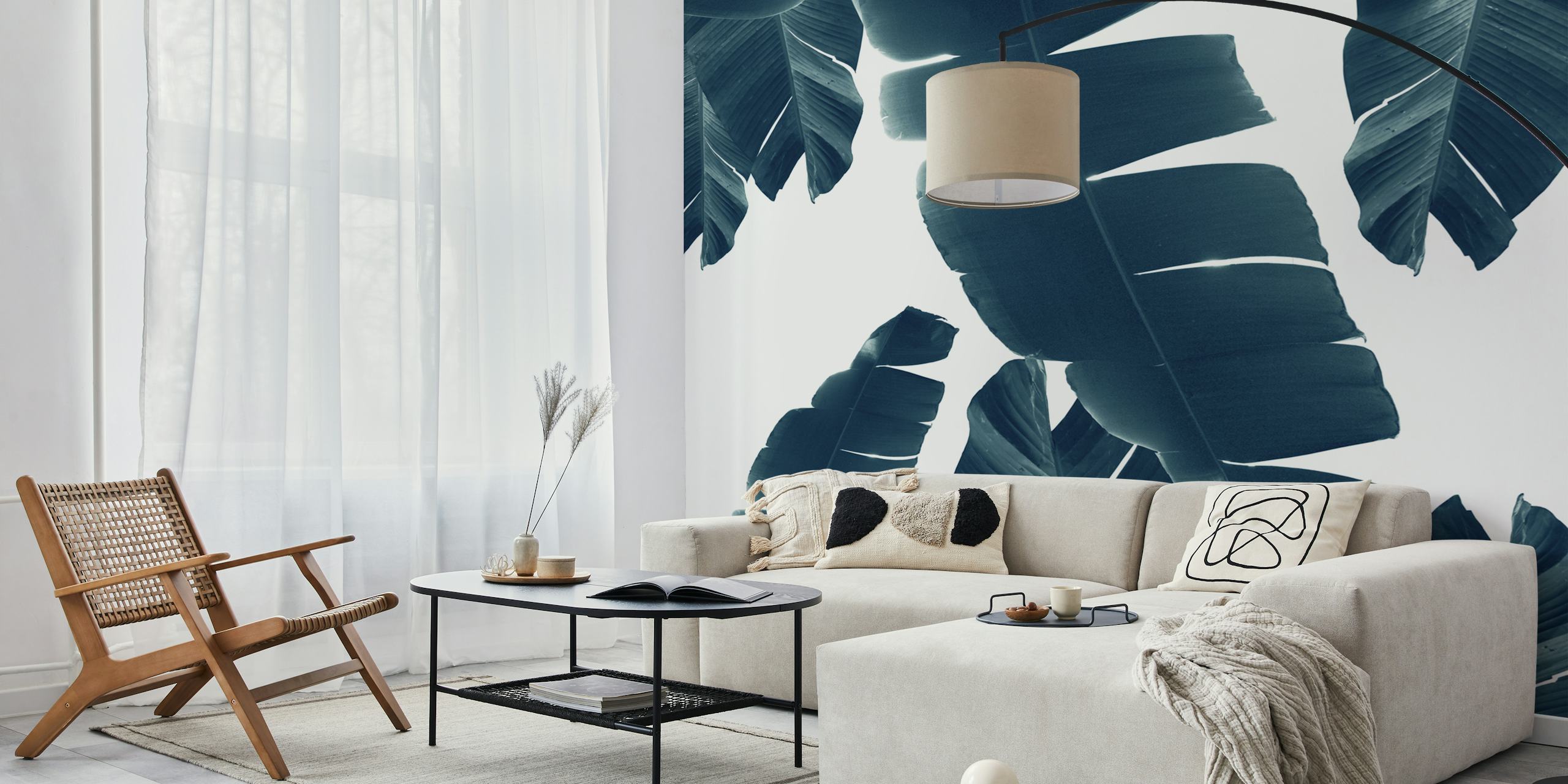 Banana Leaves Green Blue 2 wallpaper in room