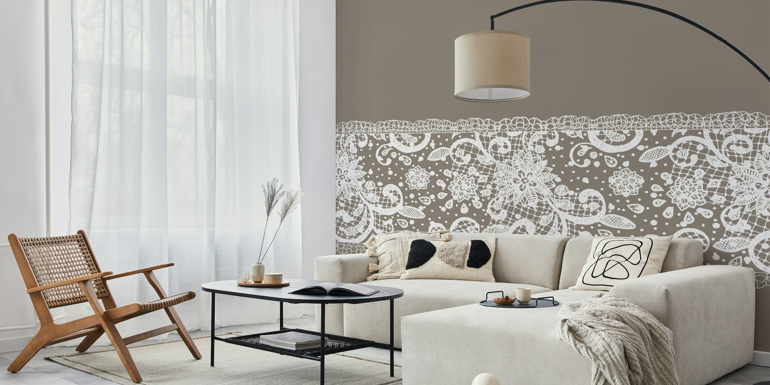 White Ash Taupe Lace Stripe wallpaper