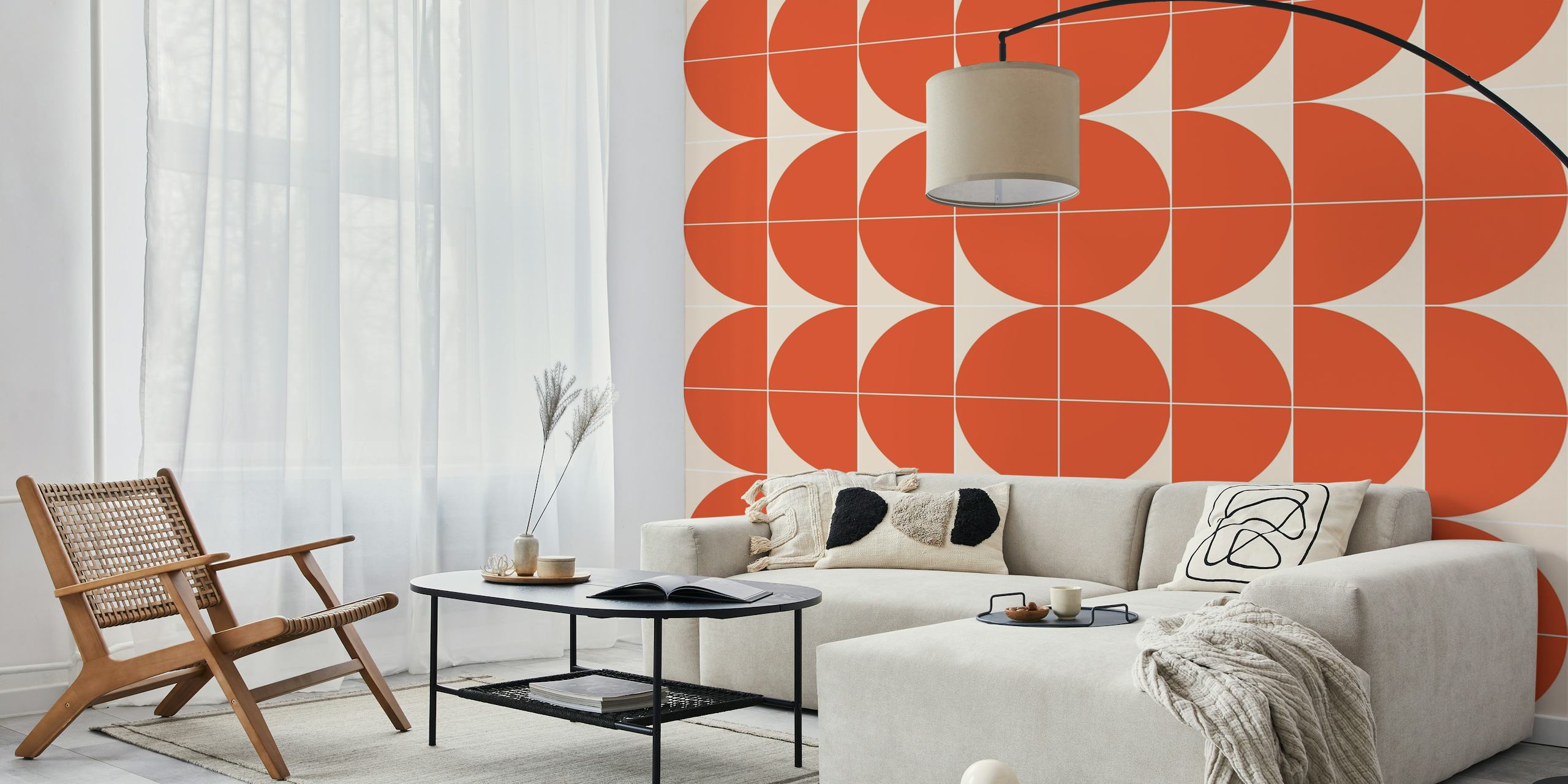 Geometric orange circle pattern on light background wallpaper