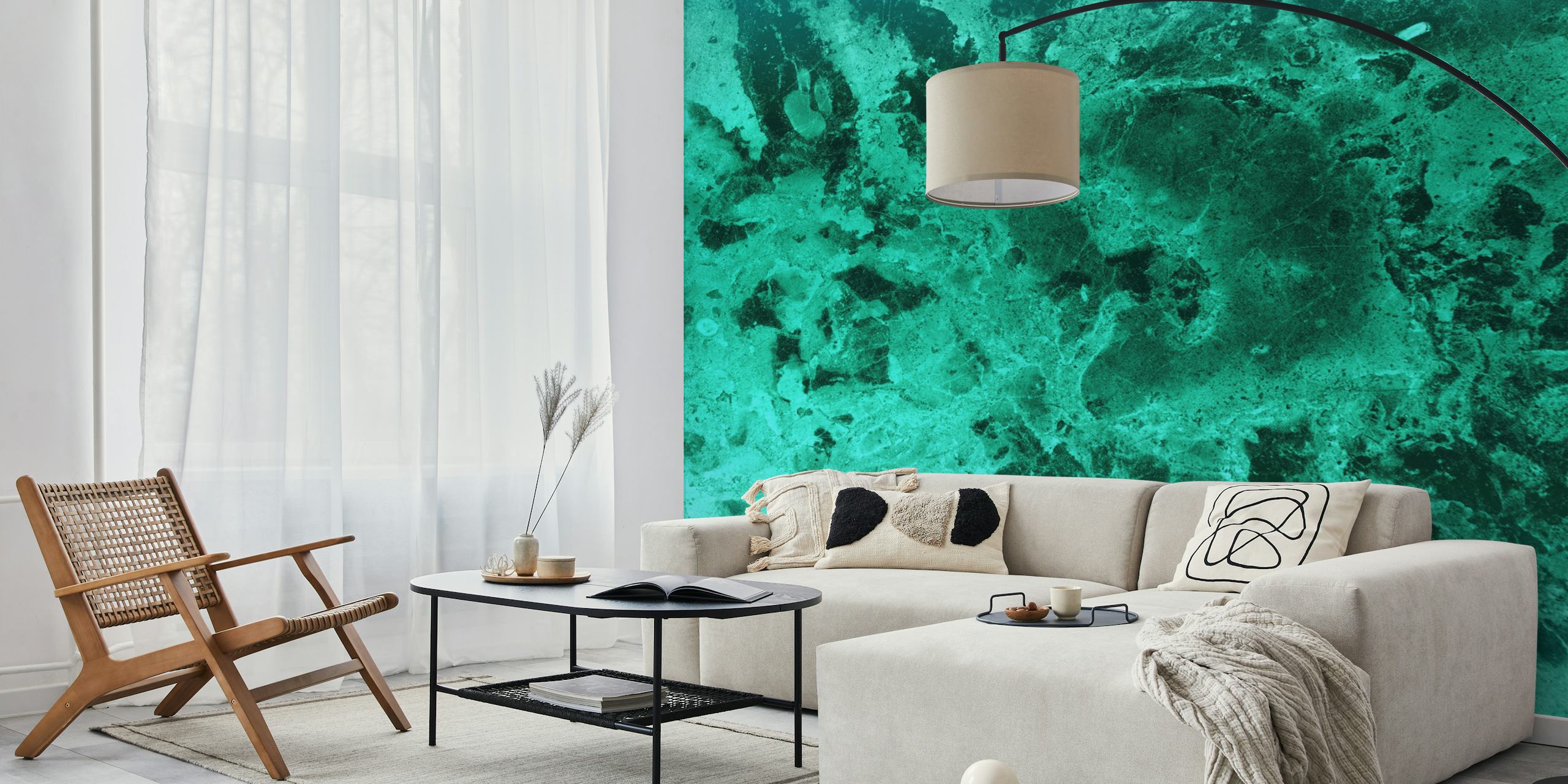 Smaragdgroene malachietpatroon muurschildering genaamd Malachite Dream 1