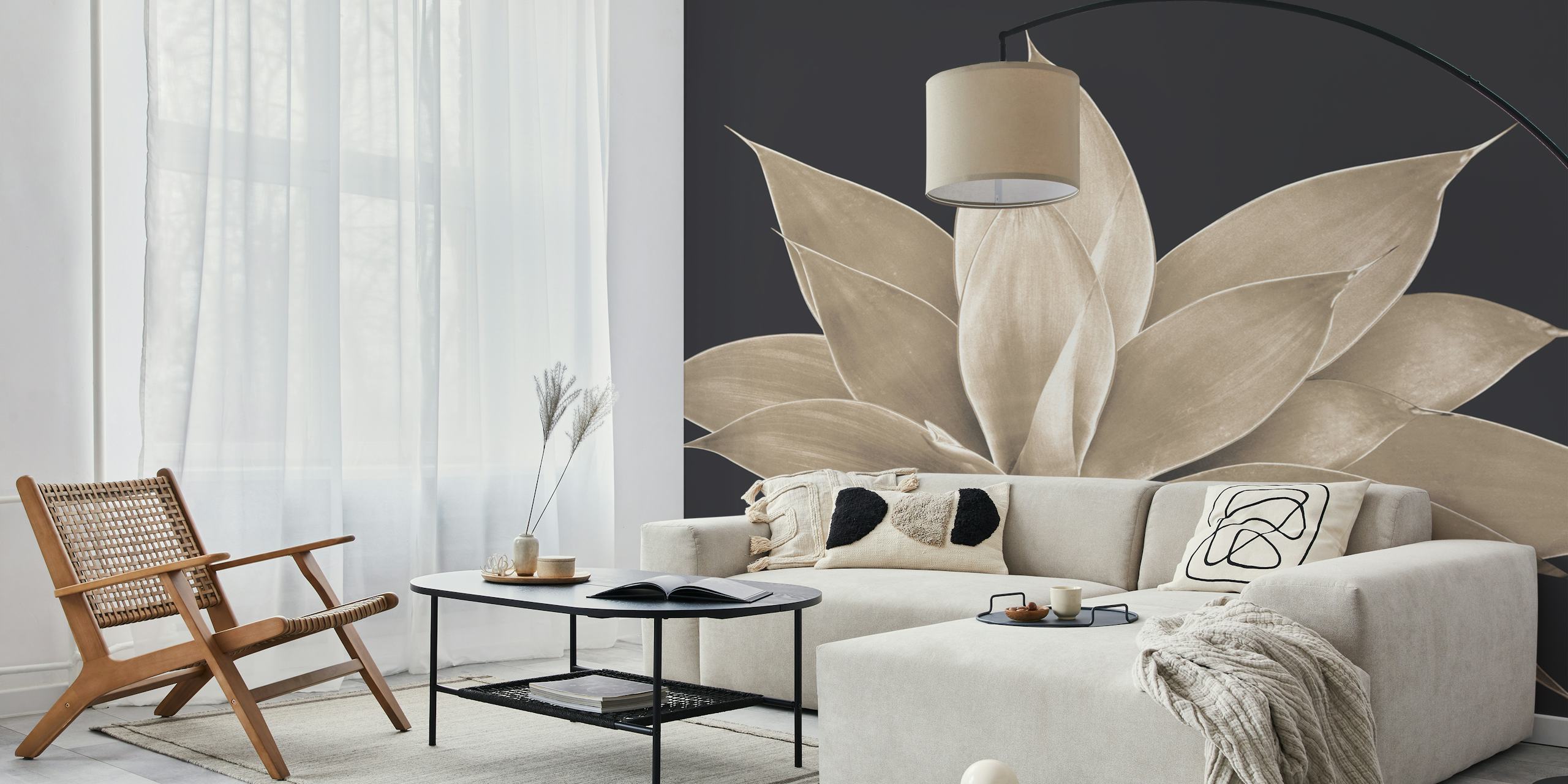 Sepia Agave behang in een moderne kamer