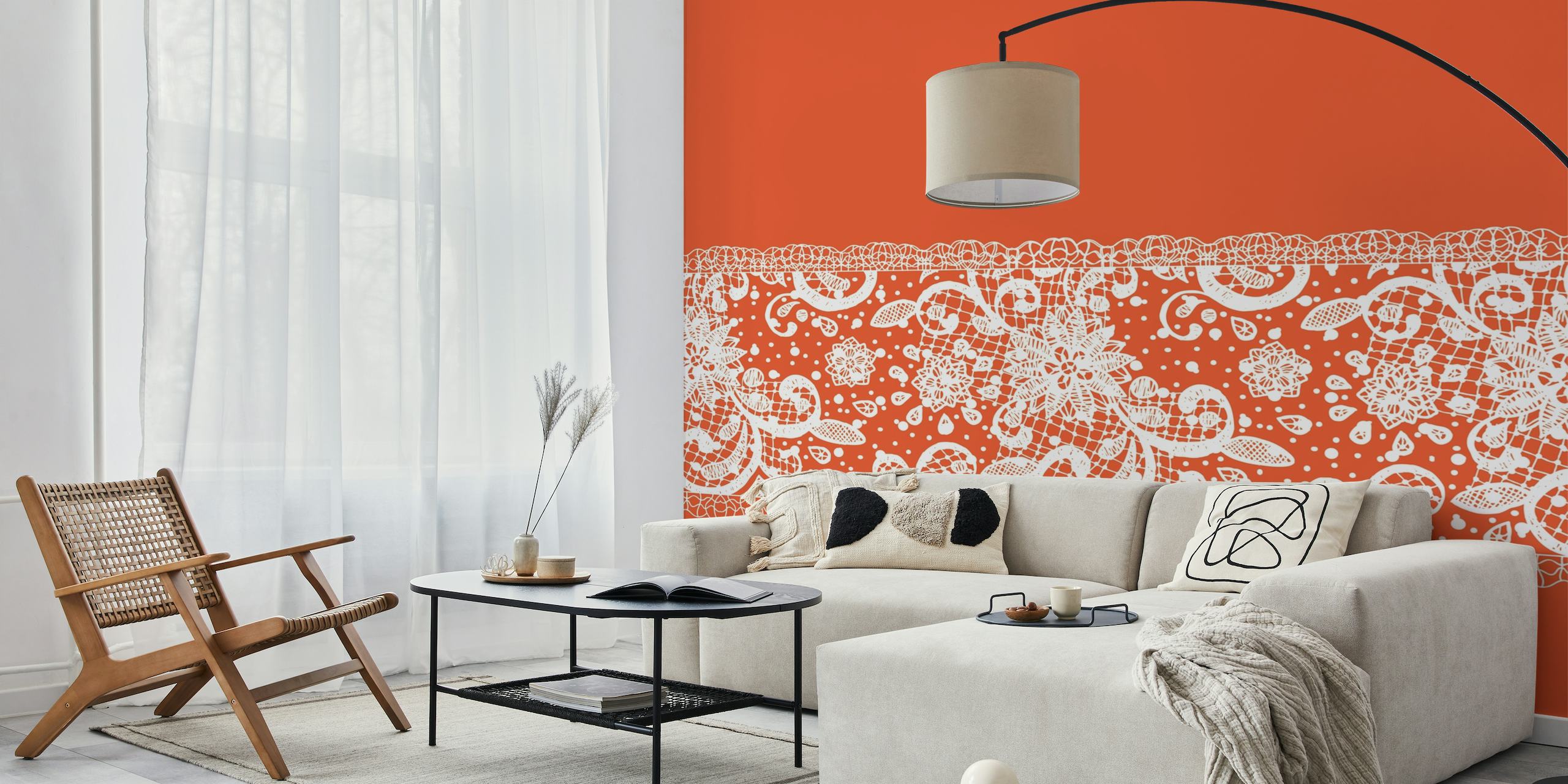 Orange Accent White Lace wallpaper